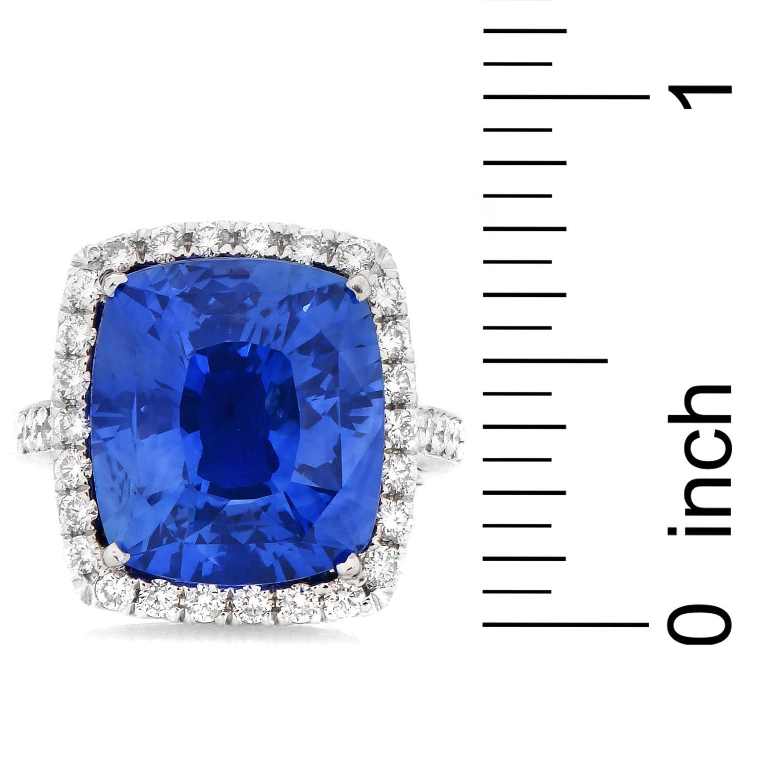  Certified 17.26ct Ceylon Blue Cushion Sapphire Diamond 18K Cocktail Ring For Sale 1