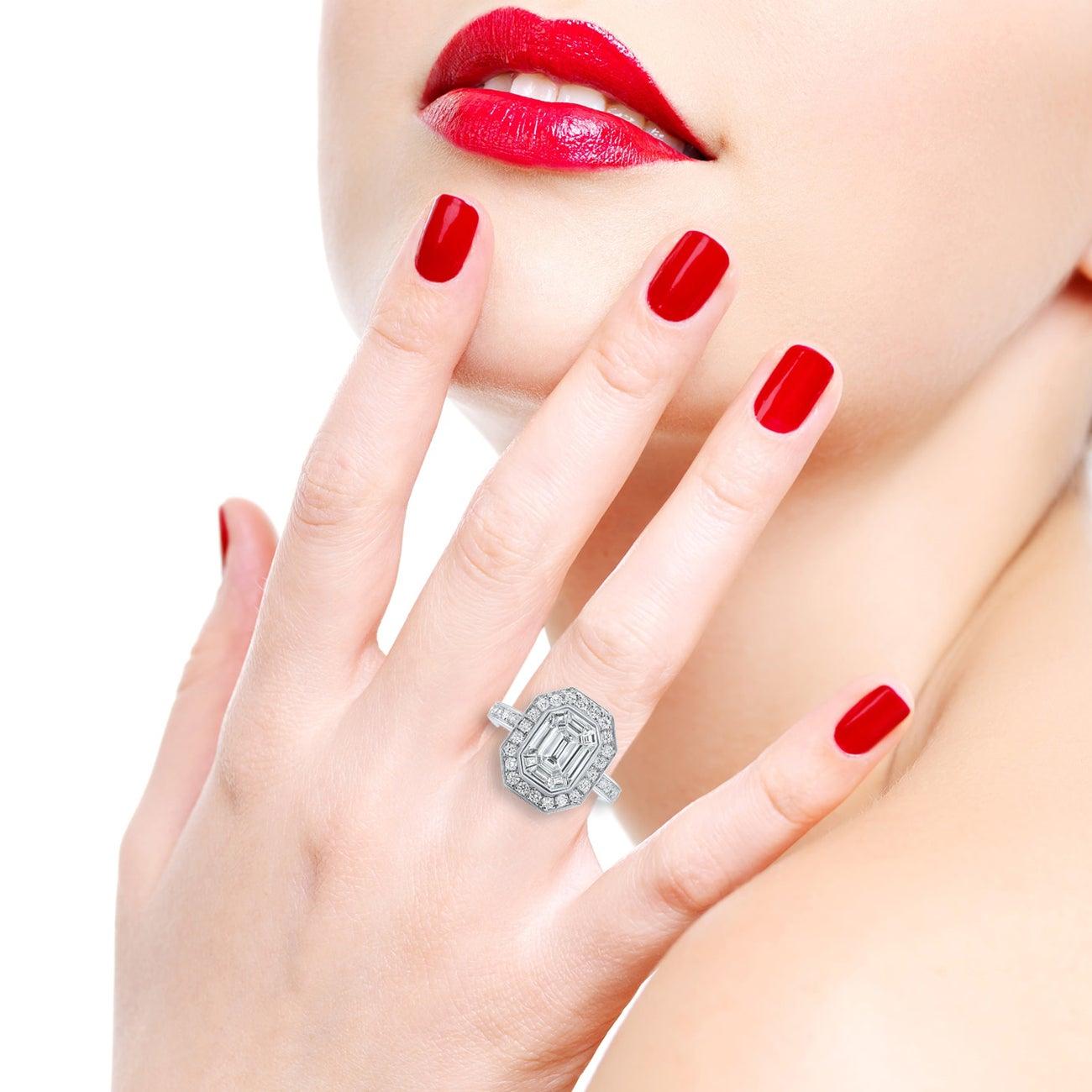 For Sale:  Certified 1.73 Carat Emerald Cut Diamond 14 Karat White Gold Engagement Ring 2