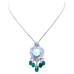 Certified 17..30 Ct of Zambia Emeralds, Diamonds and South Sea Pearl on Pendant
