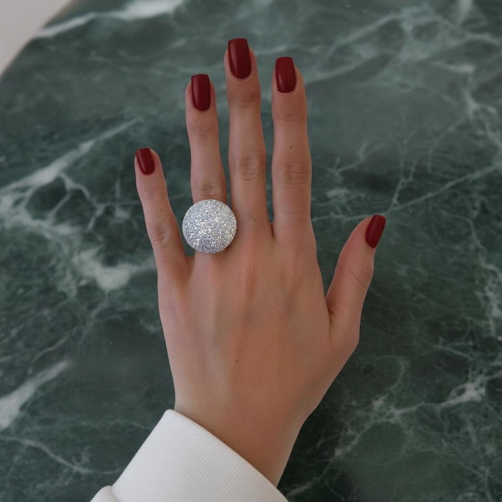 Rétro Certified 17.50 Carat Diamond Pavé 18k White Gold Vintage Cocktail Ring en vente