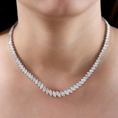 Certified 17.58ct SI/H Marquise Diamond Tennis Necklace 18k White Gold Jewelry