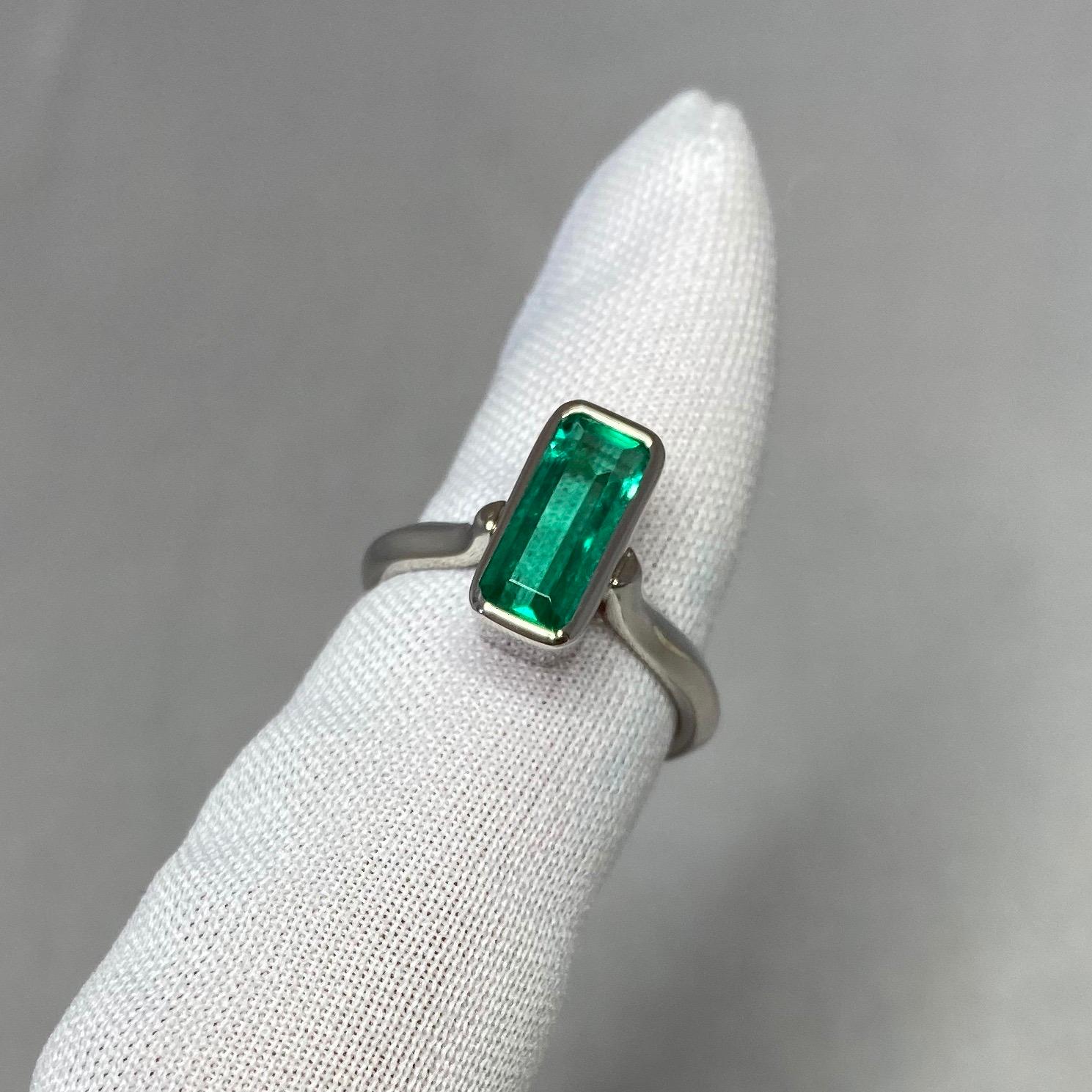 Certified 1.76 Carat Colombian Emerald 18 Karat White Gold Solitaire Ring 6