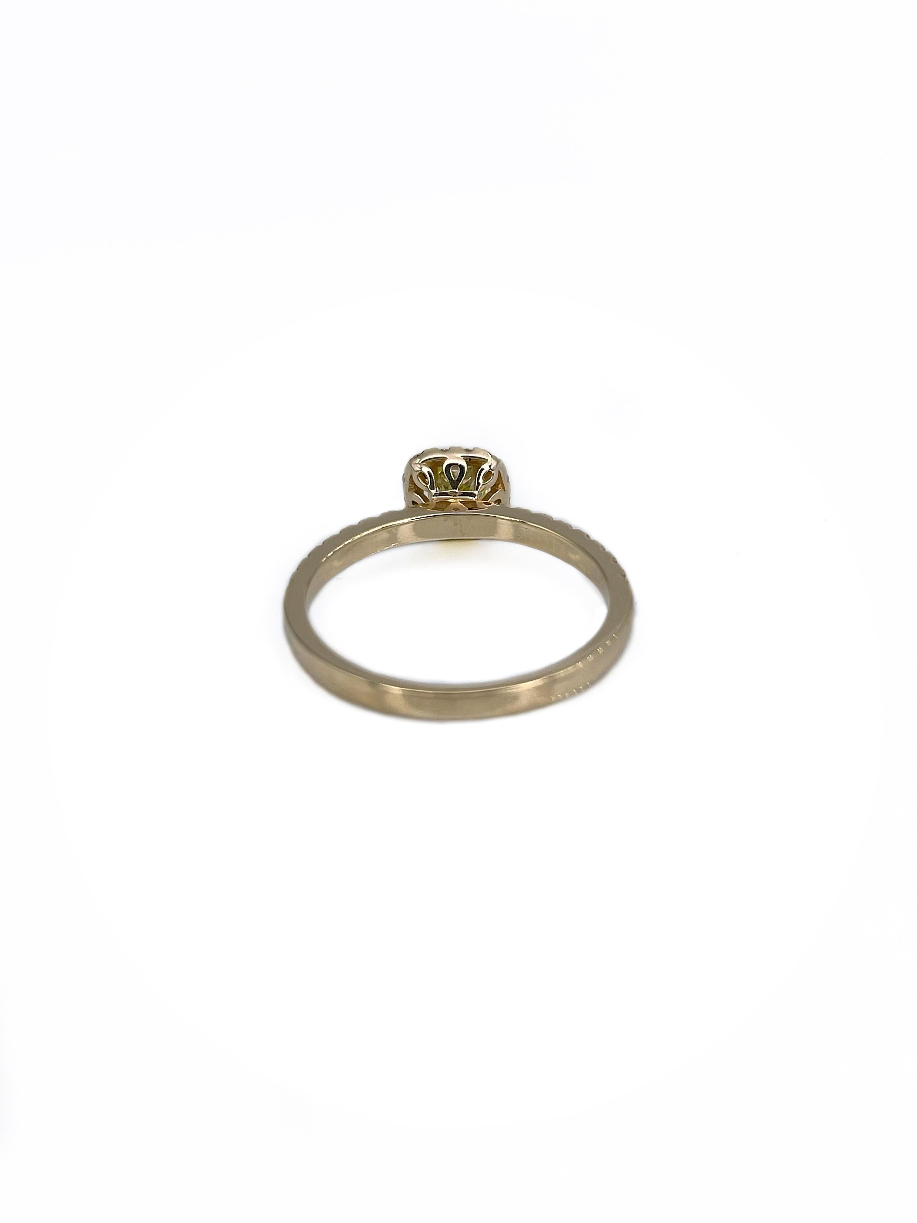 Certified 18 Karat Gold 0.40 Carat Fancy Yellow Diamond Engagement Ring In Good Condition In Vilnius, LT