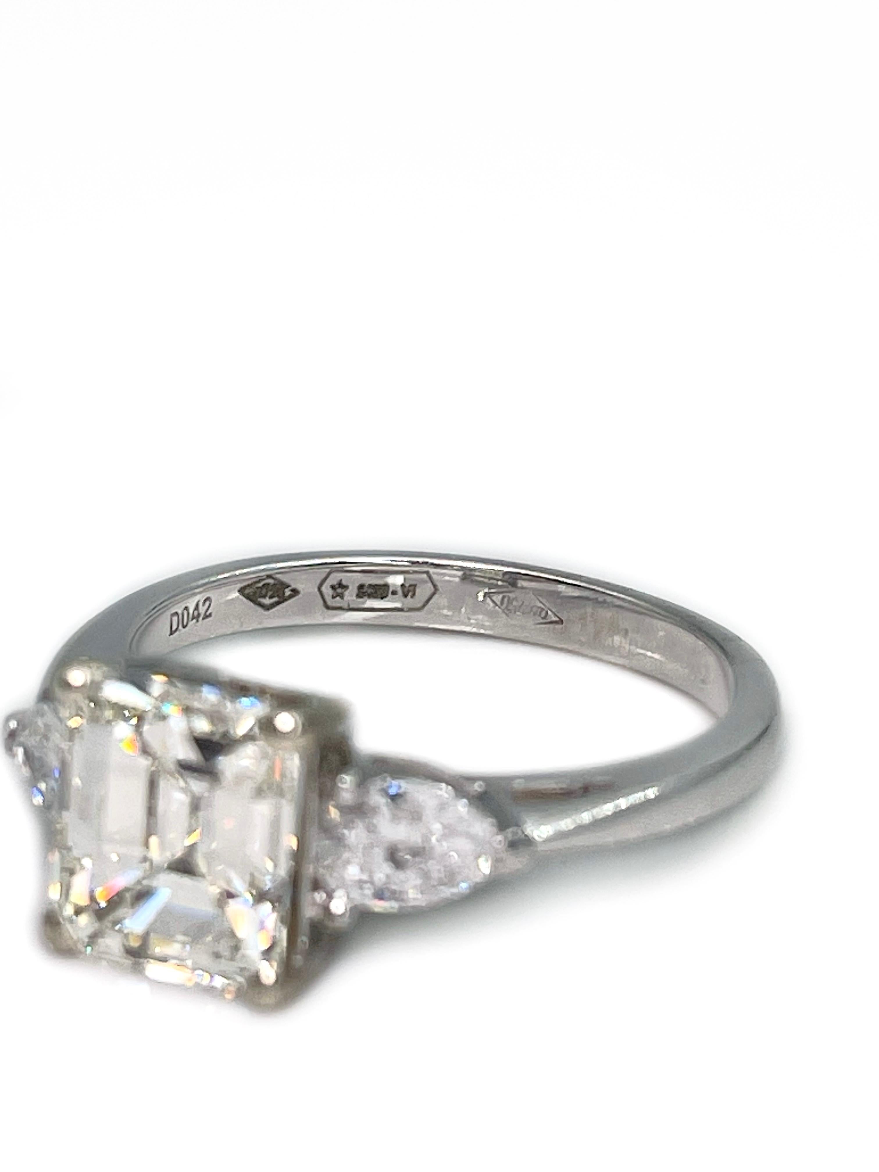 Certified 18 Karat Gold 2.03 Carat Diamond Emerald Cut VVS2 Engagement Ring 1