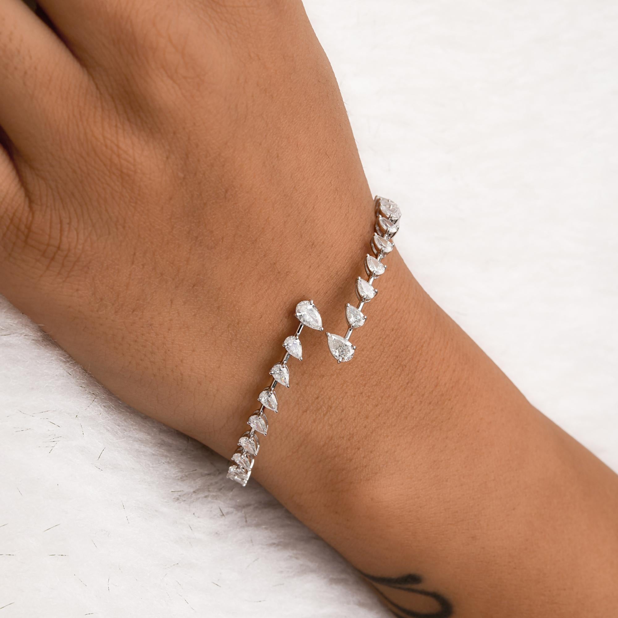 Brazalete certificado de oro blanco de 18 quilates con diamantes naturales talla pera de 2,91 quilates en venta 1