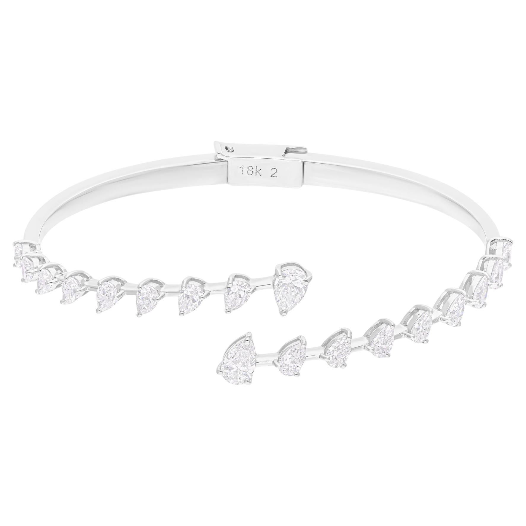 Brazalete certificado de oro blanco de 18 quilates con diamantes naturales talla pera de 2,91 quilates