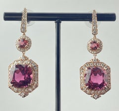 Orecchini con diamanti di tormalina rosa certificati da 18,06 carati in oro rosa 18 carati