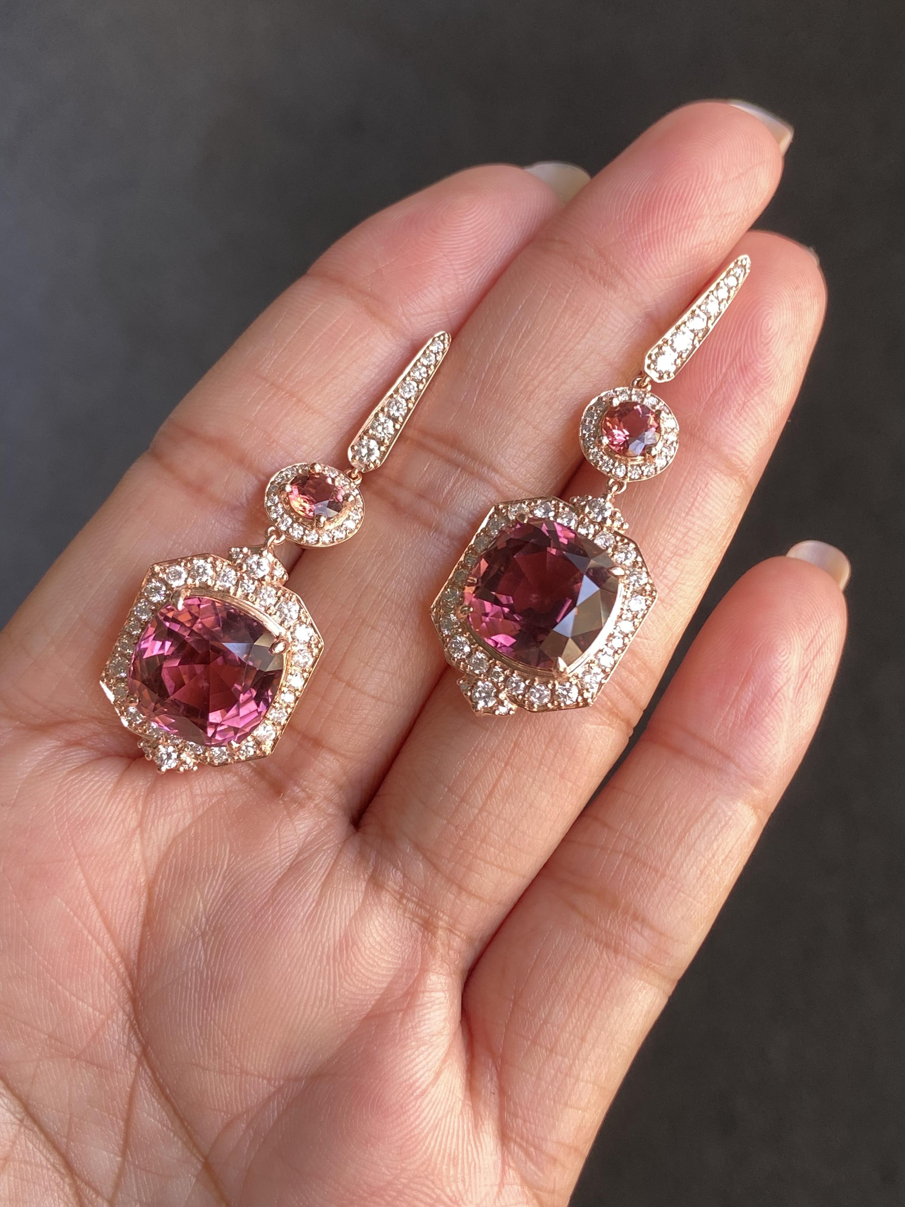 Certified 18.06 Carats Pink Tourmaline Diamond Earrings in 18K Pink Gold In condizioni Nuovo in vendita a Bangkok, Thailand