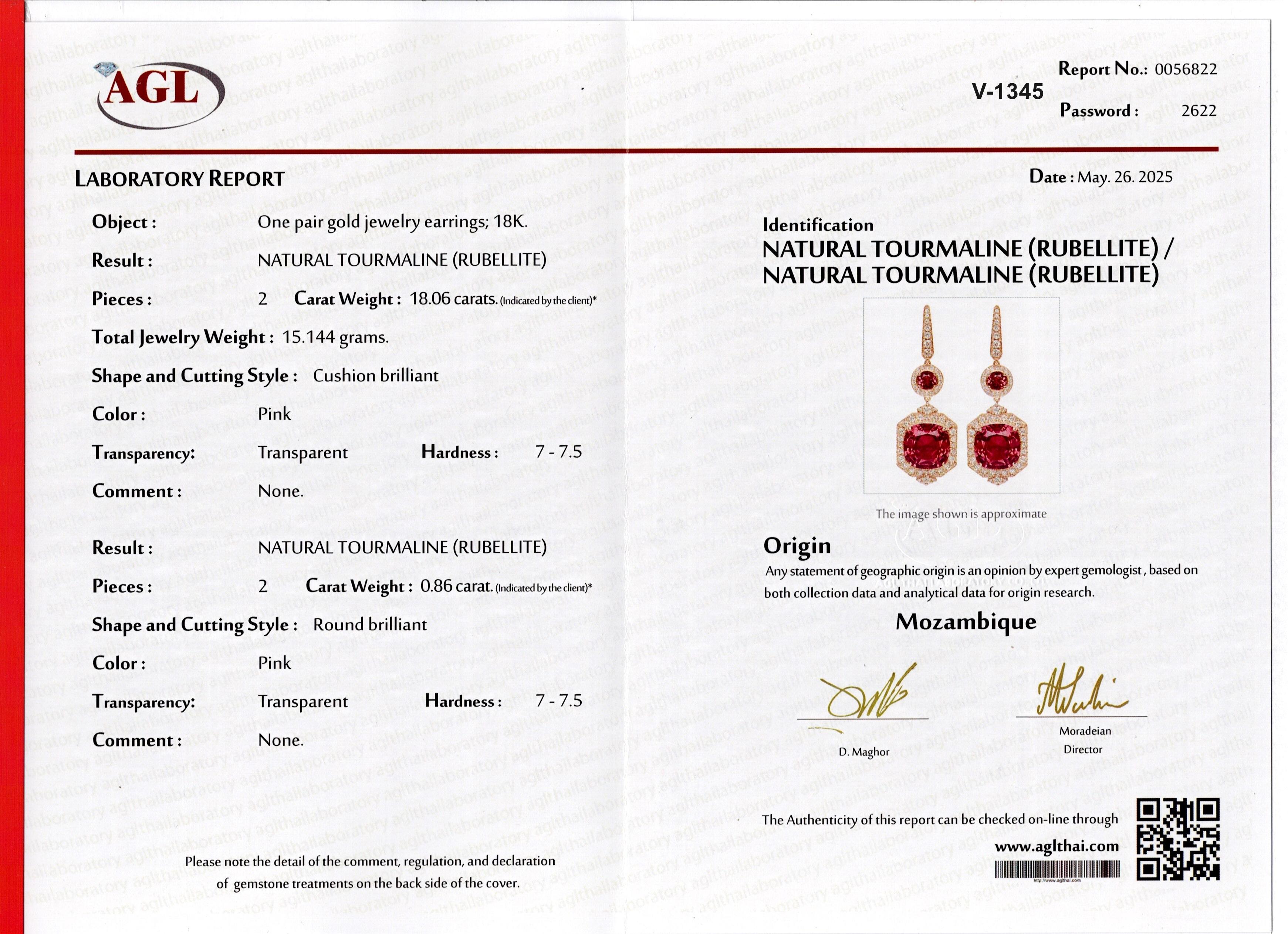 Donna Certified 18.06 Carats Pink Tourmaline Diamond Earrings in 18K Pink Gold in vendita