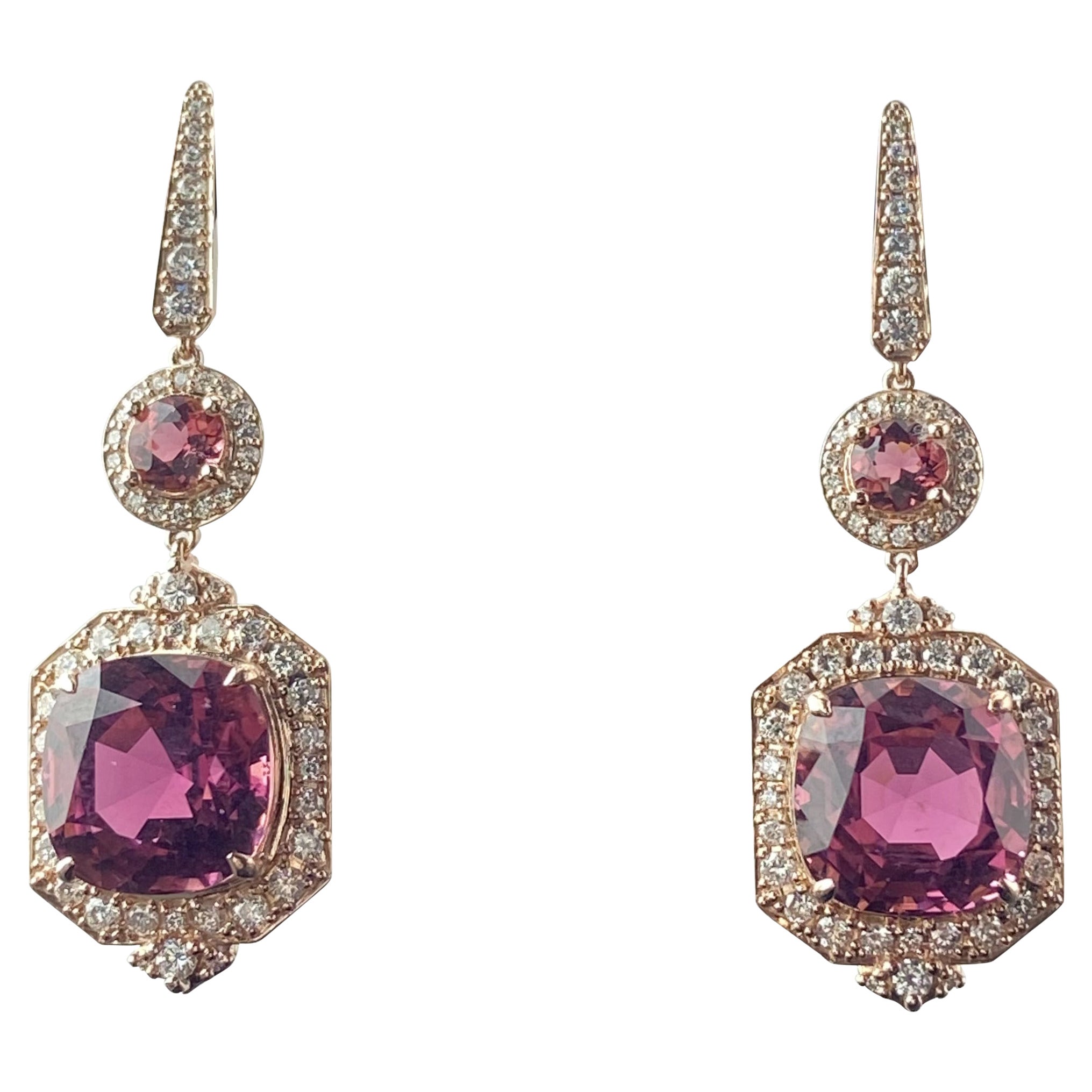 Orecchini con diamanti di tormalina rosa certificati da 18,06 carati in oro rosa 18 carati