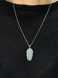 Certified 18.32 Carat Icy Jadeite Jade Leaf Pendant Necklace, Good Fortune