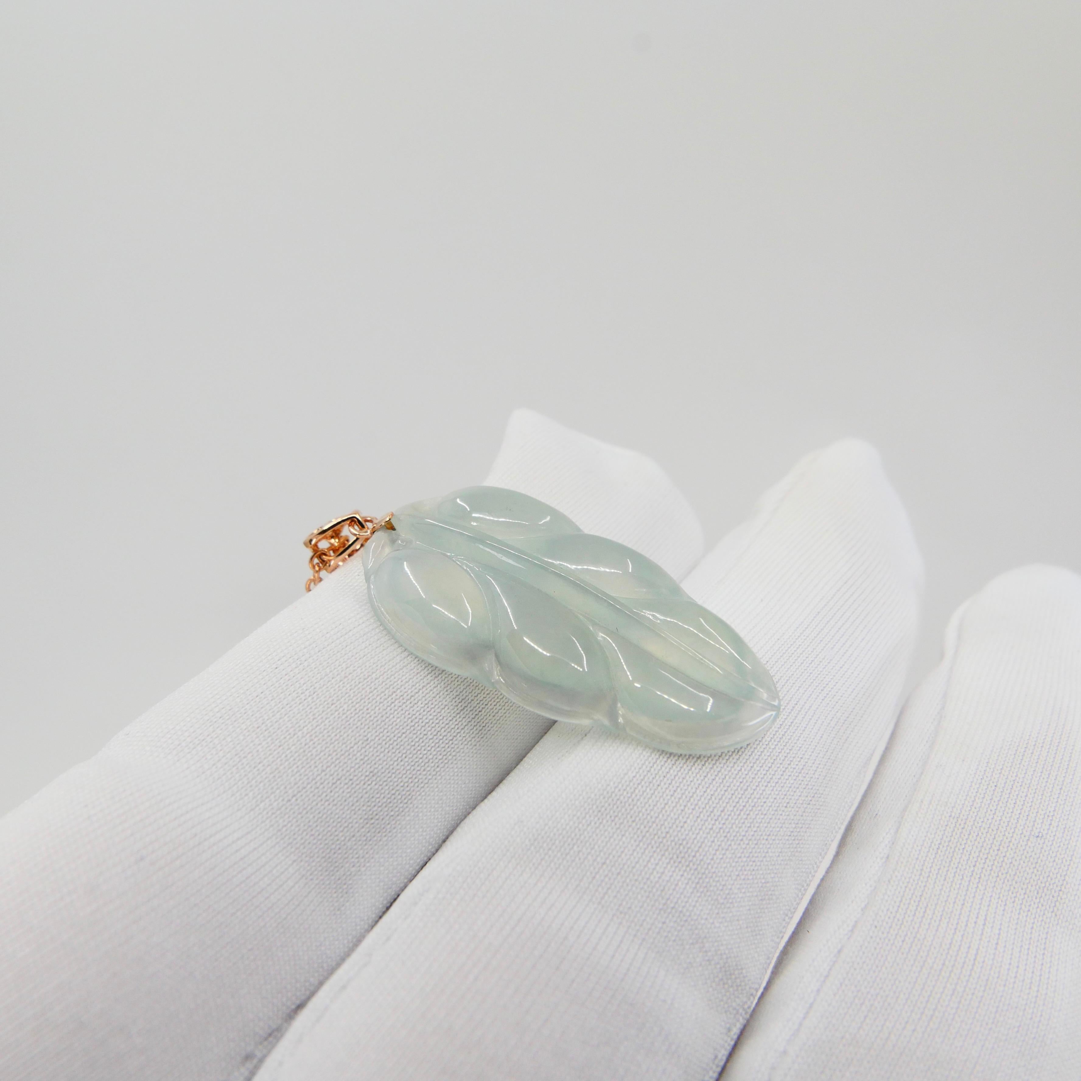 Certified 18.32 Carat Icy Jadeite Jade Leaf Pendant Necklace, Good Fortune In New Condition For Sale In Hong Kong, HK