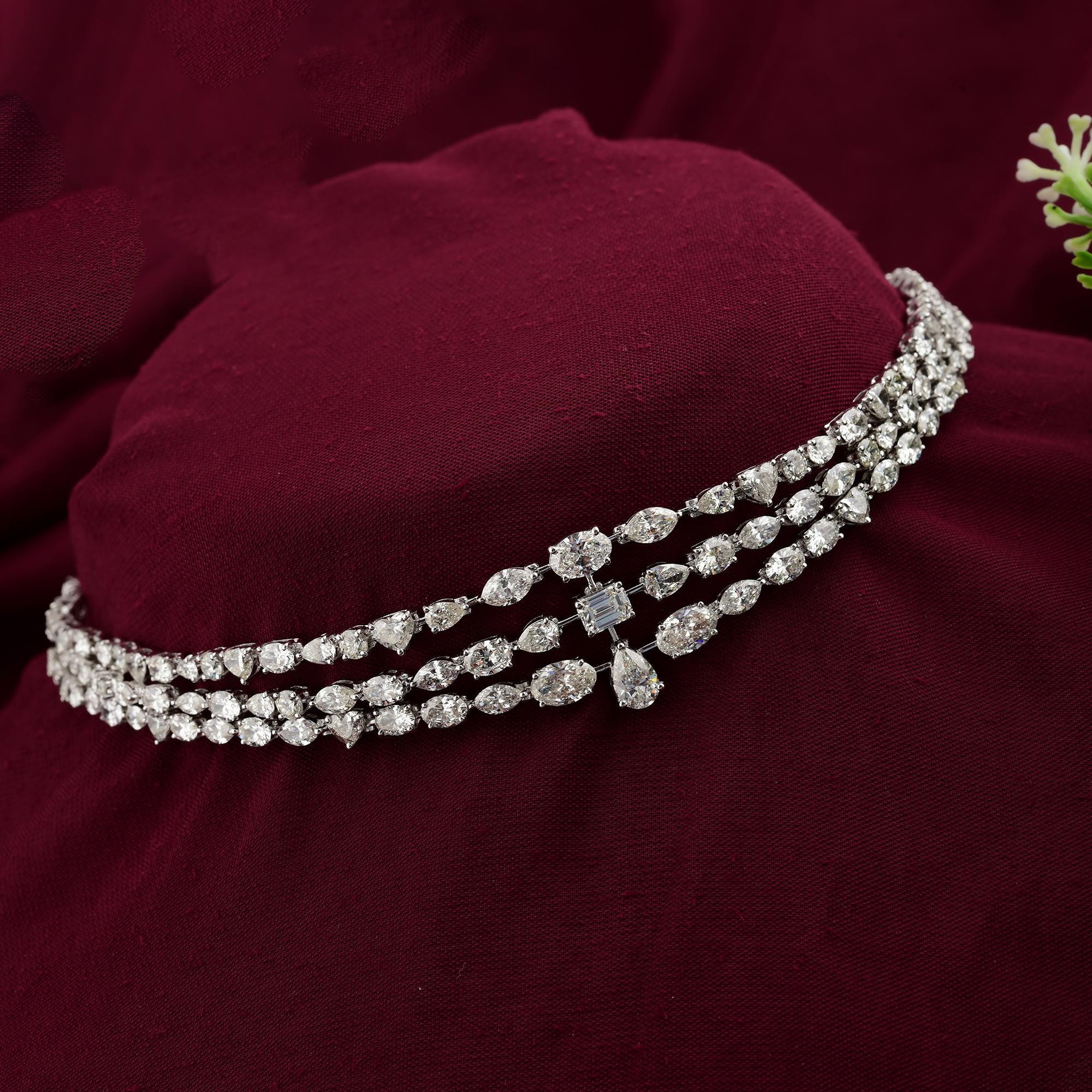 Collier ras du cou en or blanc 18k certifié 18.47 carats diamant à trois couches Neuf - En vente à Diera, Dubai