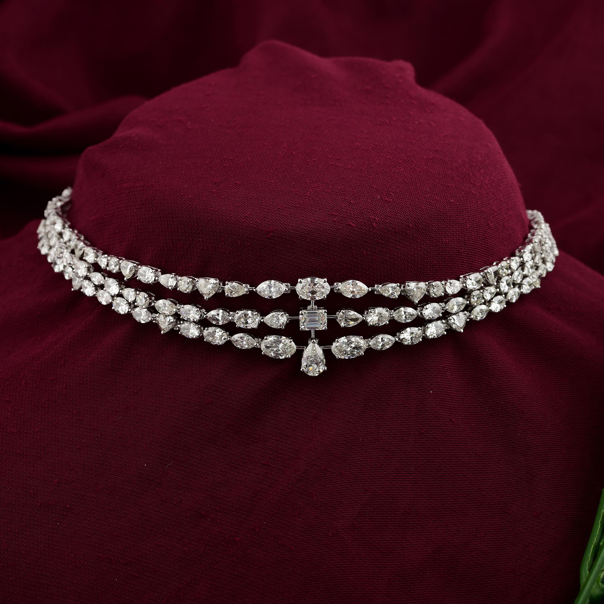 Collier ras du cou en or blanc 18k certifié 18.47 carats diamant à trois couches Pour femmes en vente