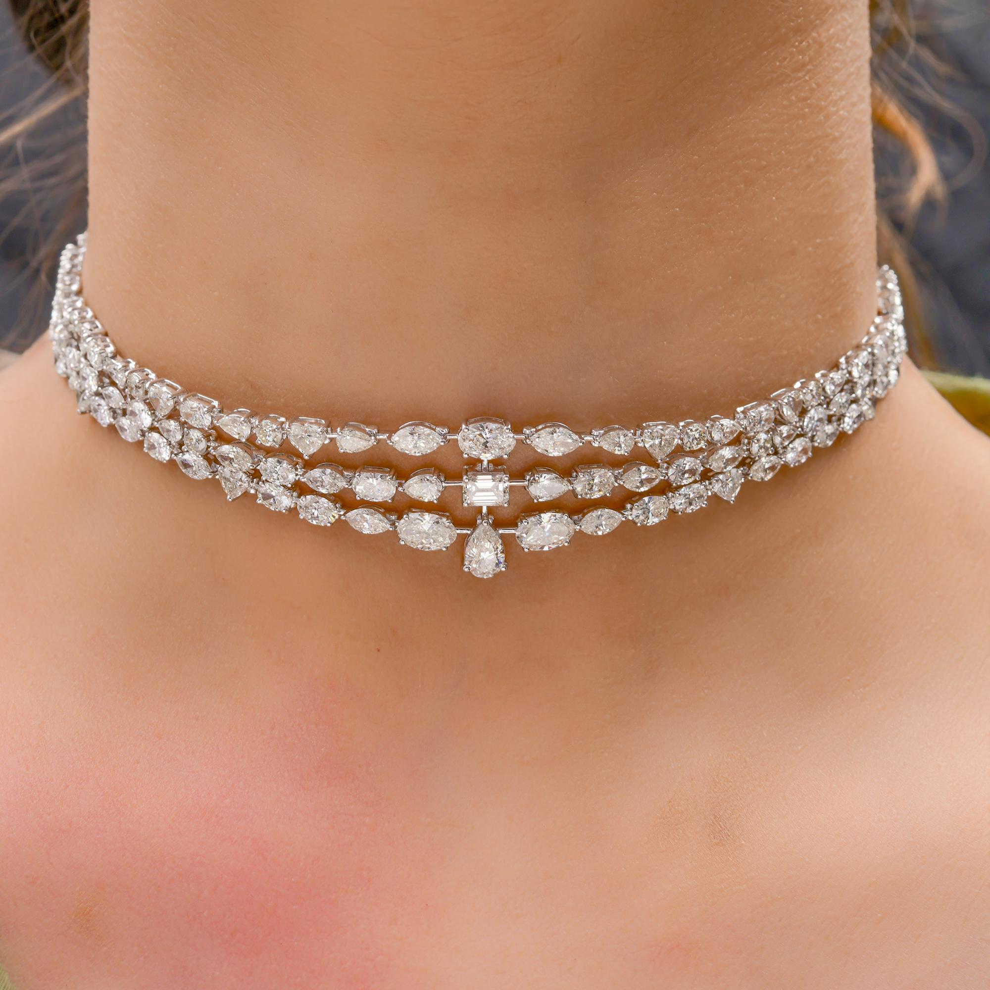 Collier ras du cou en or blanc 18k certifié 18.47 carats diamant à trois couches en vente 1