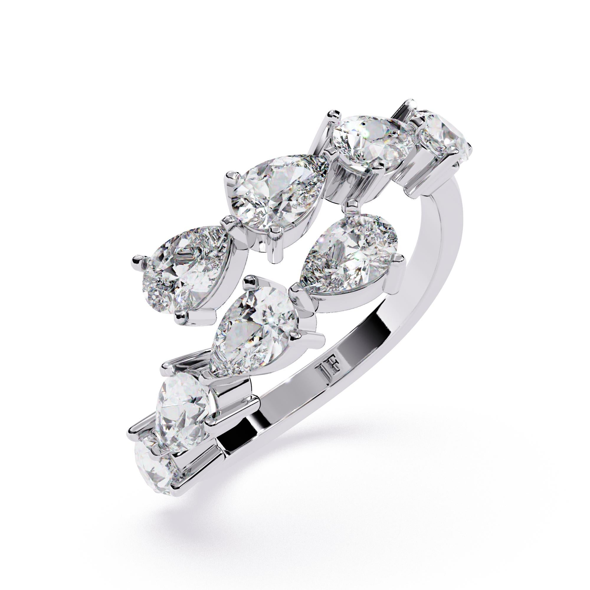 Bague d'exception en or 14 carats avec diamants en forme de poire certifiés de 1,85 carat en vente 2