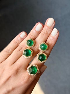 Certified 18.52 Carat Natural Emerald Detachable Dangle Earrings