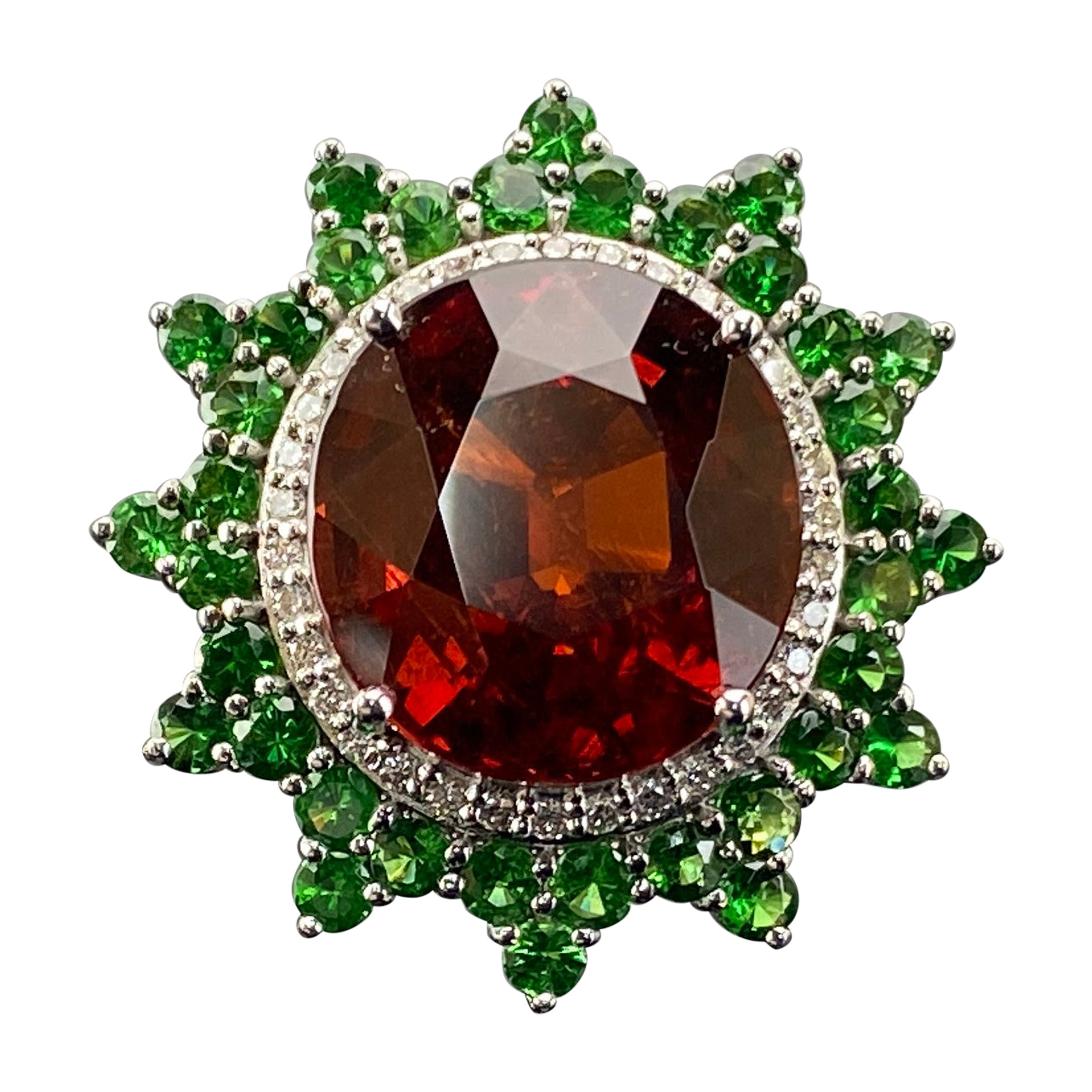 Anello di fidanzamento da cocktail con granato mandarino e tsavorite, certificato, da 18,53 carati