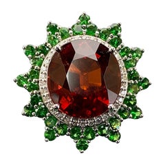 Bague de fiançailles cocktail en grenat mandarin et tsavorite certifiée 18,53 carats