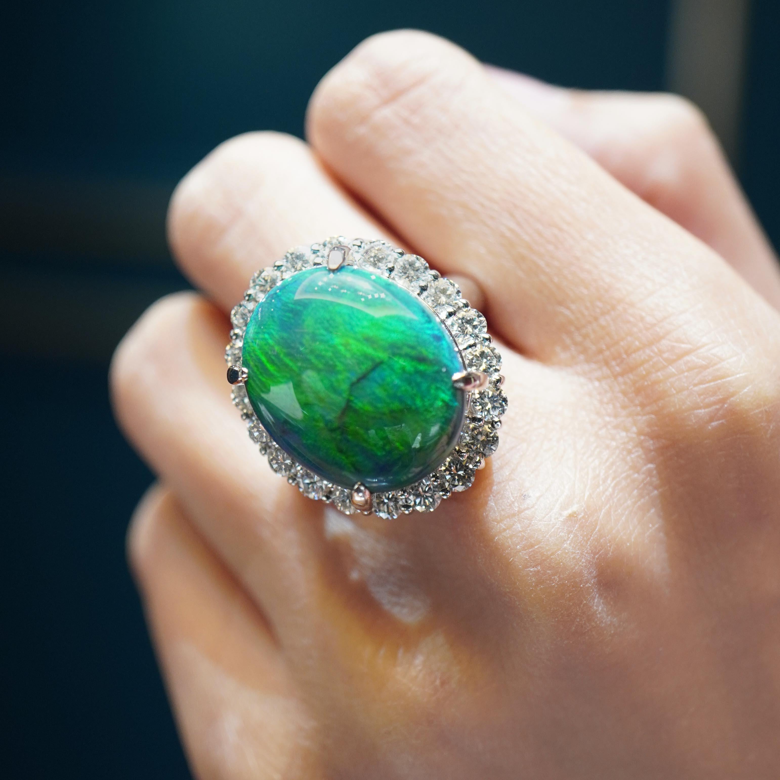 Contemporary Certified 18.69 Carat Australian 'Lightening Ridge' Black Opal Collector Ring