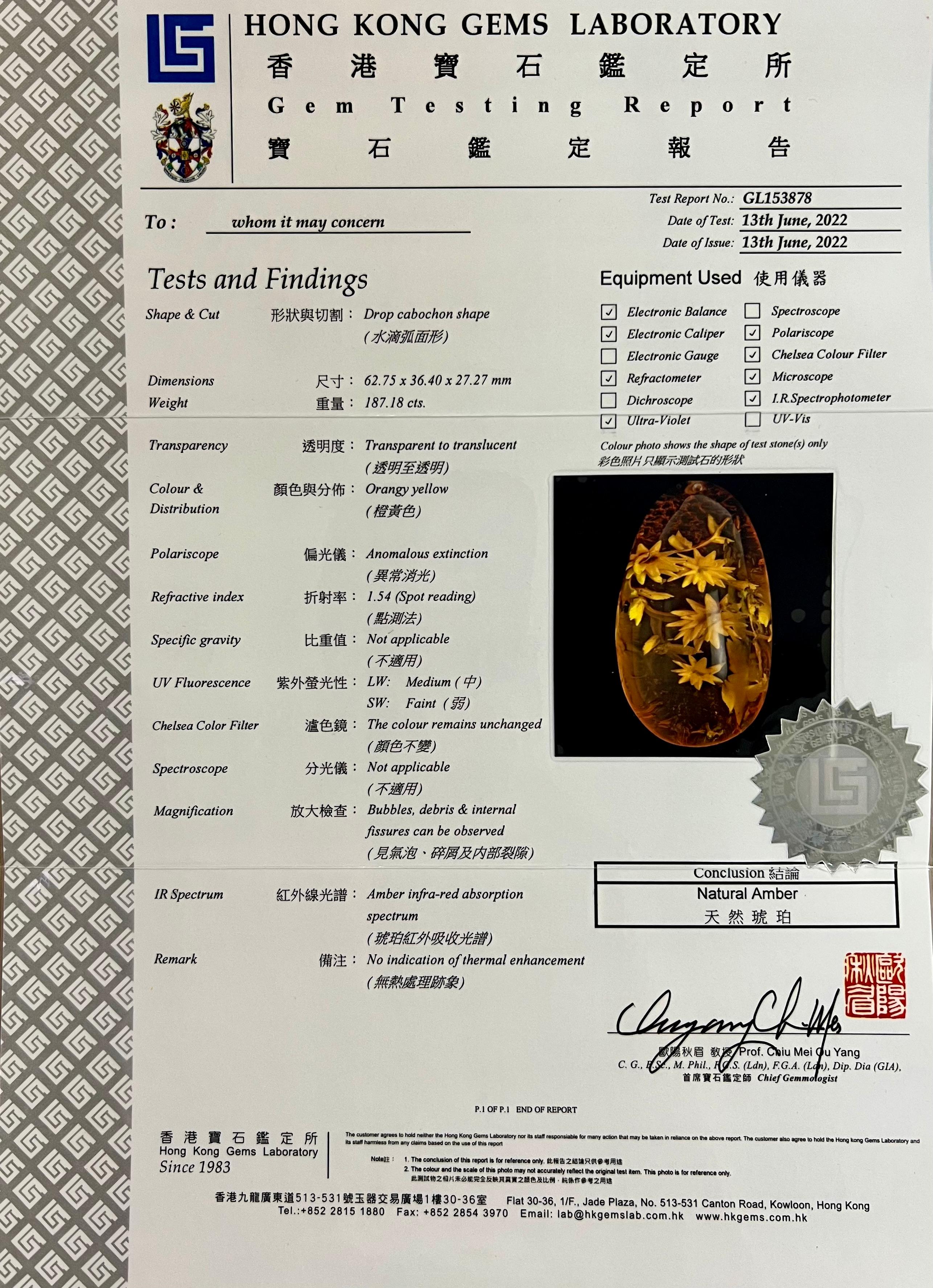 Collier pendentif fleur en ambre naturelle certifié 187 carats, bijou d'exception en vente 15