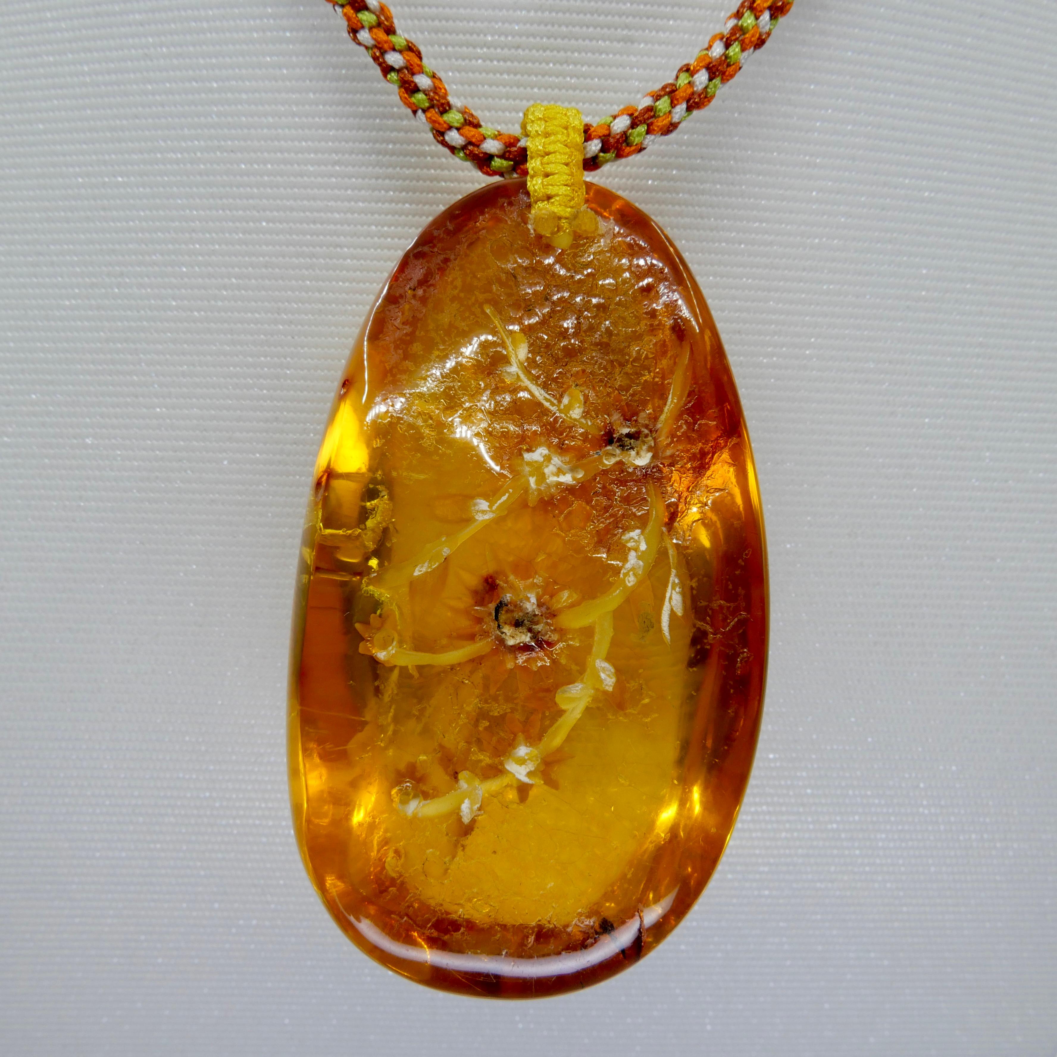 Women's or Men's Certified 187 Carat Natural Amber Flower Pendant Necklace, Statement Jewelry For Sale