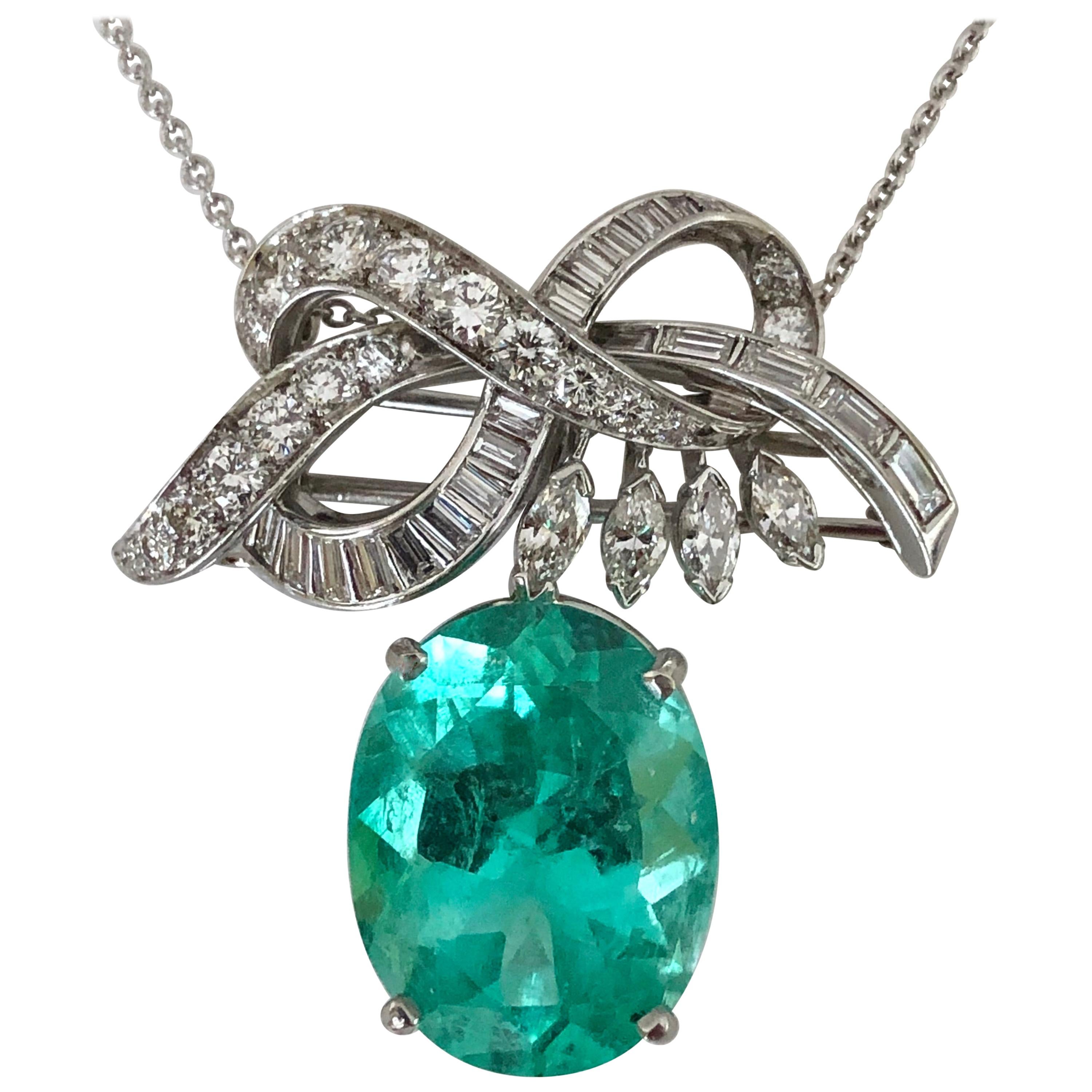 Emeralds Maravellous 18.76ct Certified Colombian Emerald Diamond Platinum Pend/B For Sale