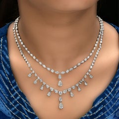 Certified 18.90 Carat SI/HI Diamond Double Layer Necklace 14 Karat White Gold