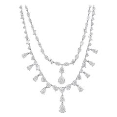 Collar de doble capa de diamantes certificados de 18,90 quilates de oro blanco macizo de 14k