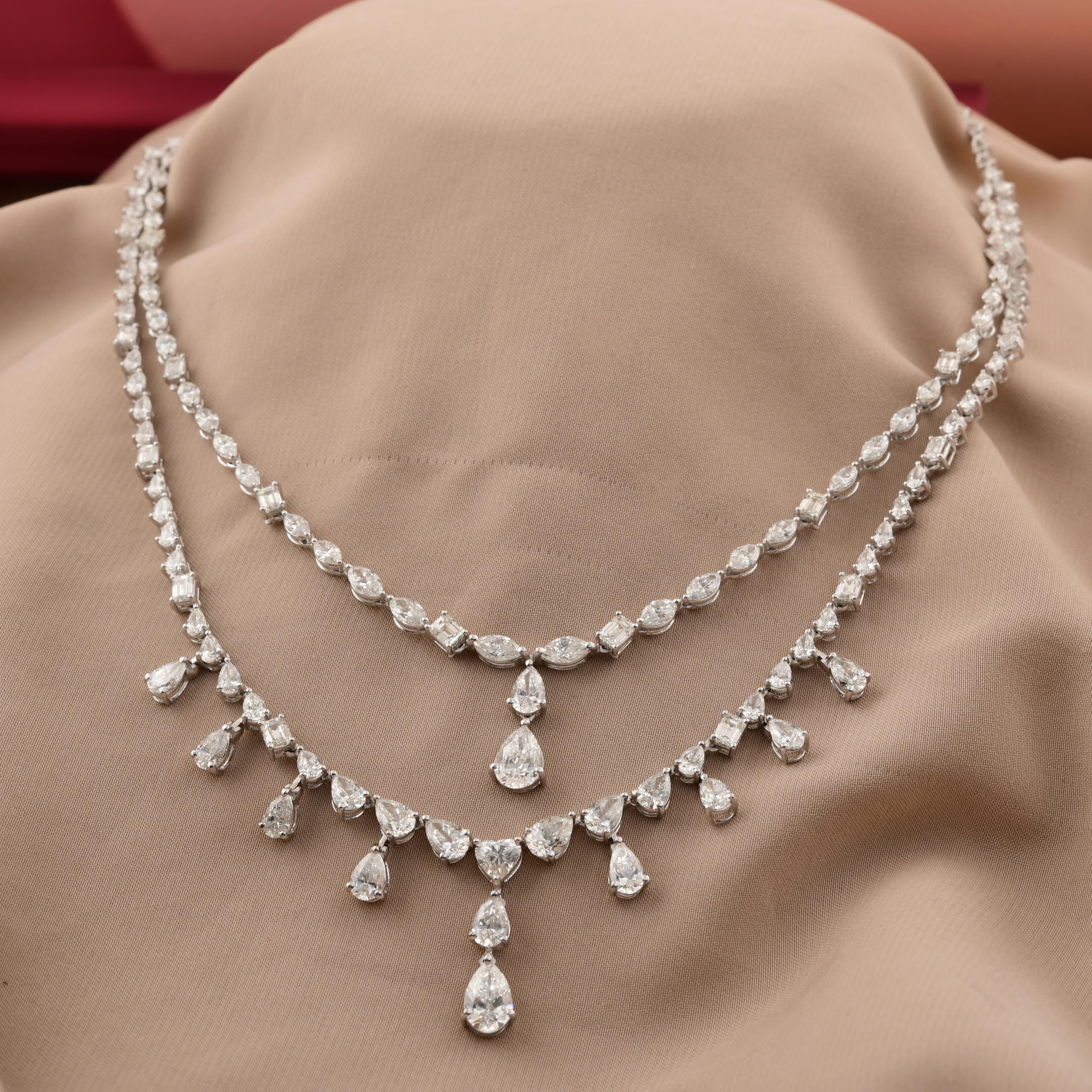 Collar de doble capa de diamantes certificados de 18,90 quilates de oro blanco macizo de 18k Moderno en venta
