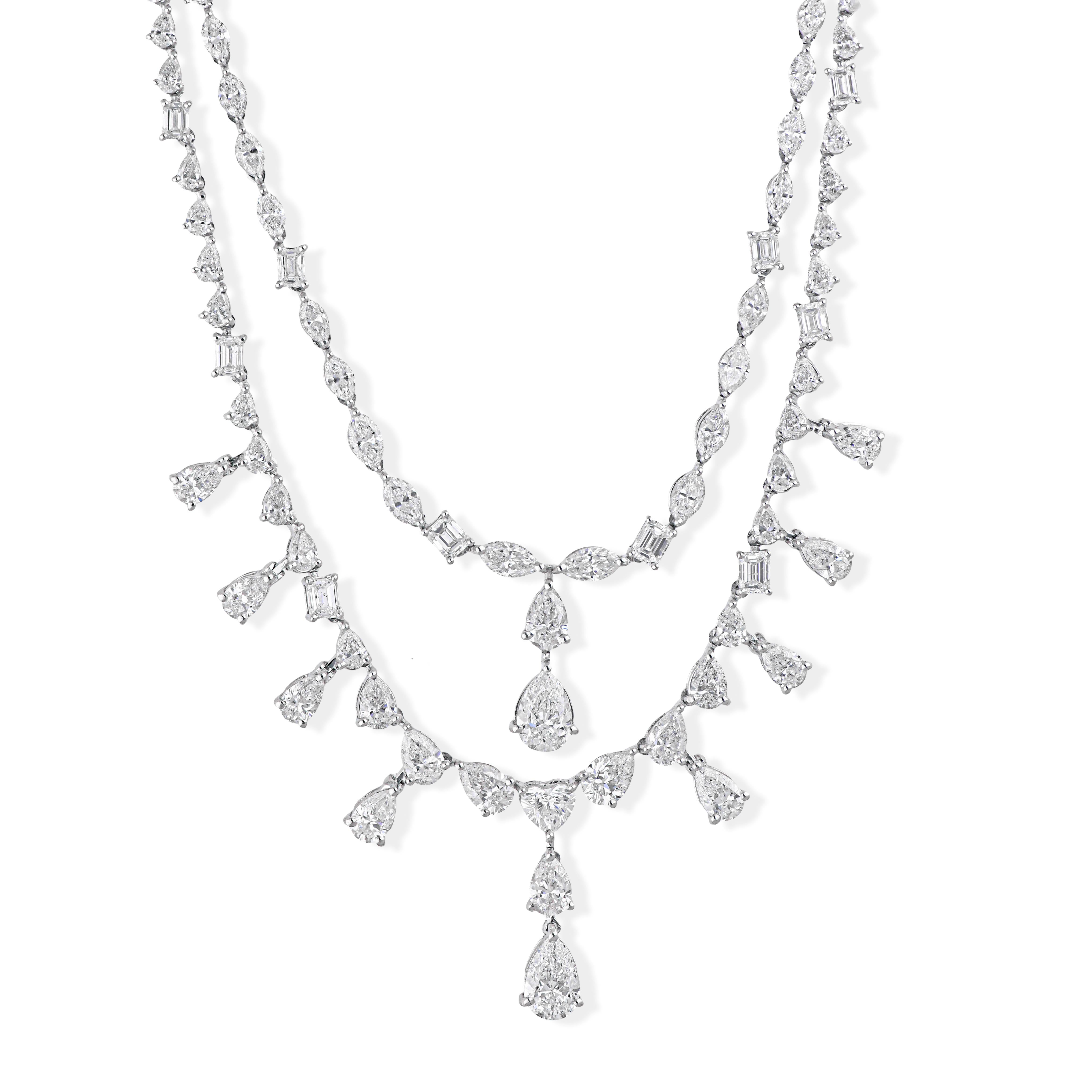 Collar de doble capa de diamantes certificados de 18,90 quilates de oro blanco macizo de 18k en Nuevo estado para la venta en Diera, Dubai