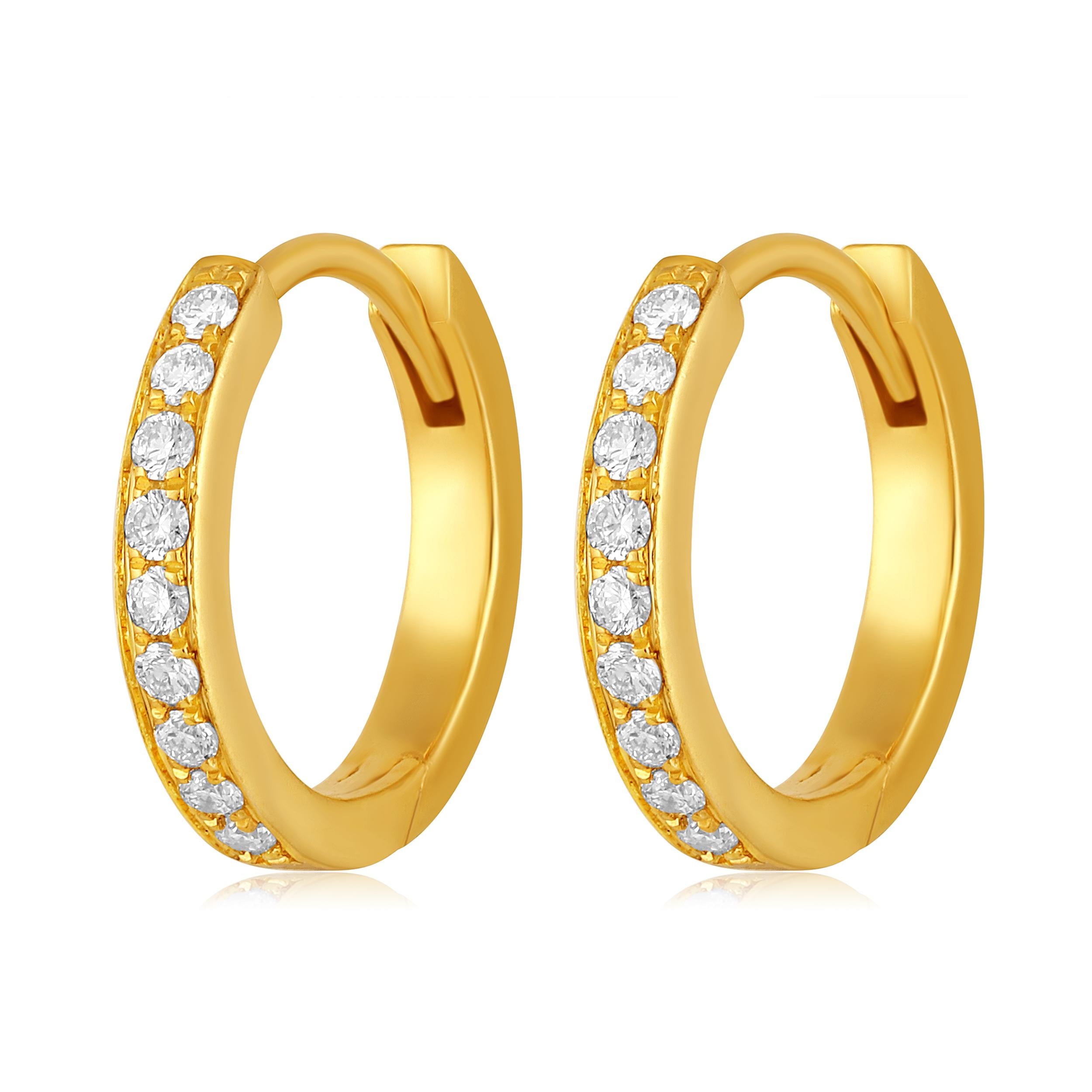 Contemporary Certified 18k Gold 0.1 Carat Natural Diamond Huggie Hoop Yellow Earrings For Sale