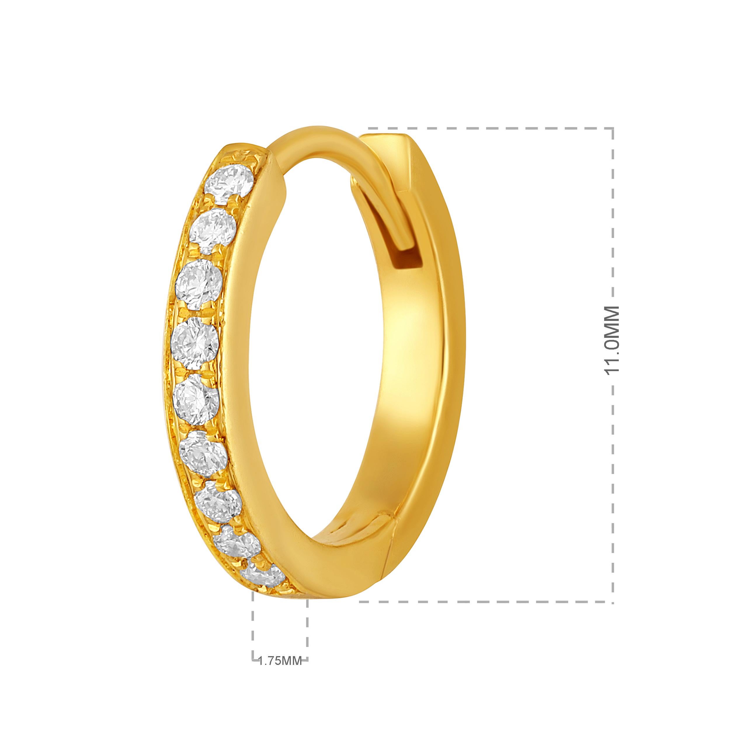 Certified 18k Gold 0.1 Carat Natural Diamond Huggie Hoop Yellow Earrings In New Condition For Sale In Los Angeles, CA
