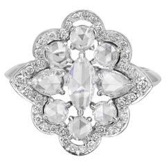 Certified 18K Gold 1.1ct Rose-Cut Natural Diamond F-VVS Multi Shape Flower Ring