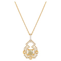 Designer Vintage-Halskette, zertifiziert 18 Karat Gold 1.2 Karat natürlicher Diamant E-VVS Kissenschliff