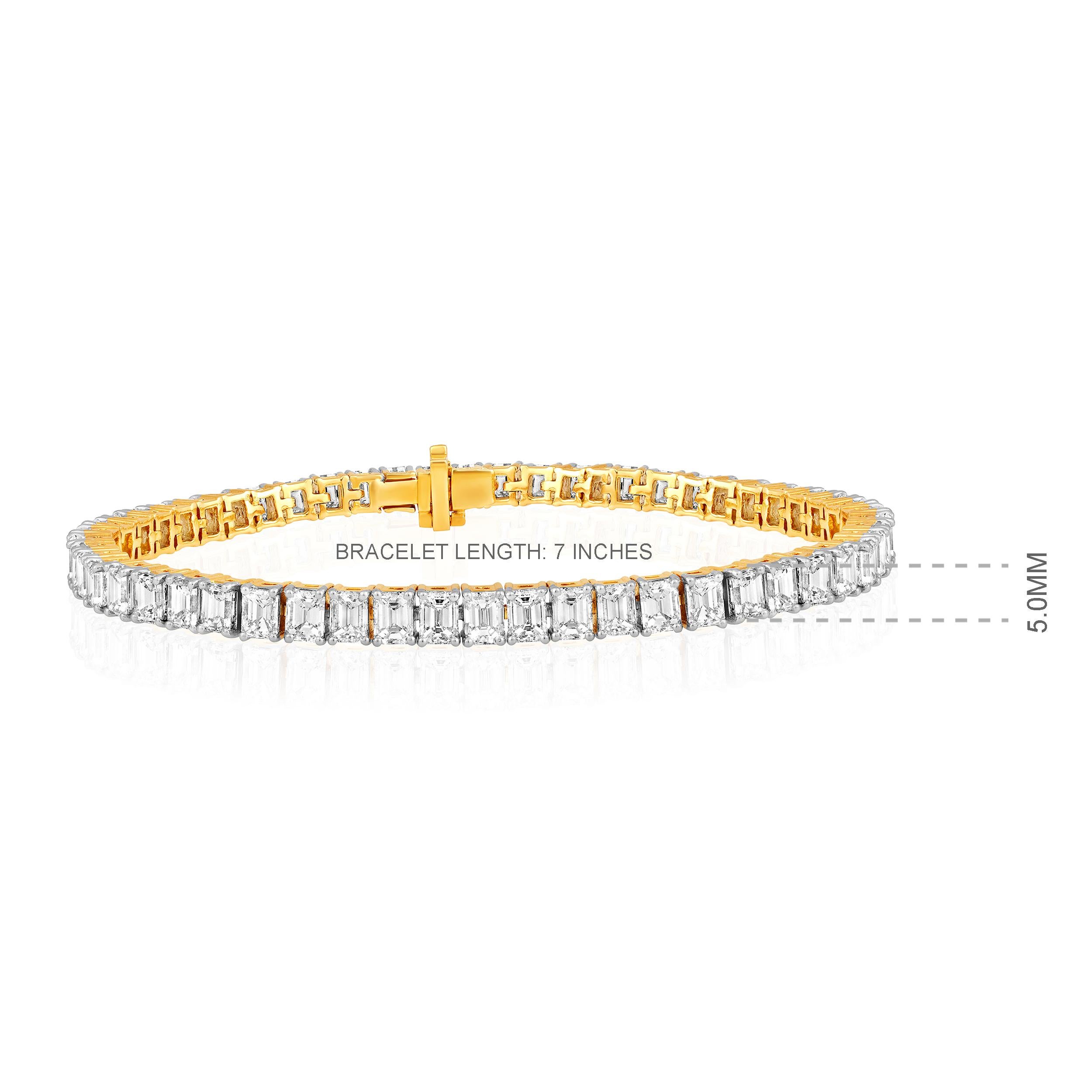 Certified 18K Gold 13.25ct Emerald Natural Diamond I-VS 5mm Tennis Bracelet In New Condition For Sale In Los Angeles, CA