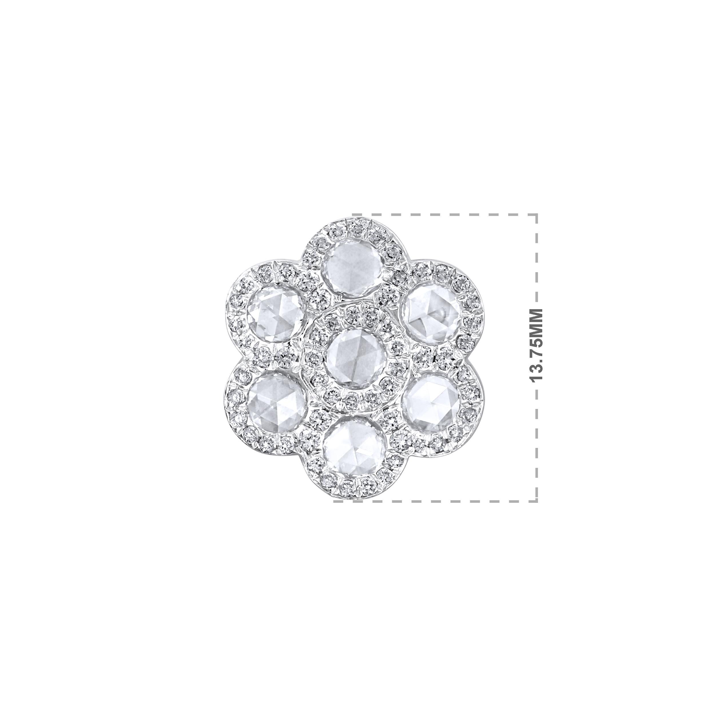 Brilliant Cut Certified 18K Gold 1.34ct Natural Diamond E-VVS Rose-Cut Floral Stud Earrings For Sale