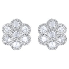 Certified 18K Gold 1.34ct Natural Diamond E-VVS Rose-Cut Floral Stud Earrings