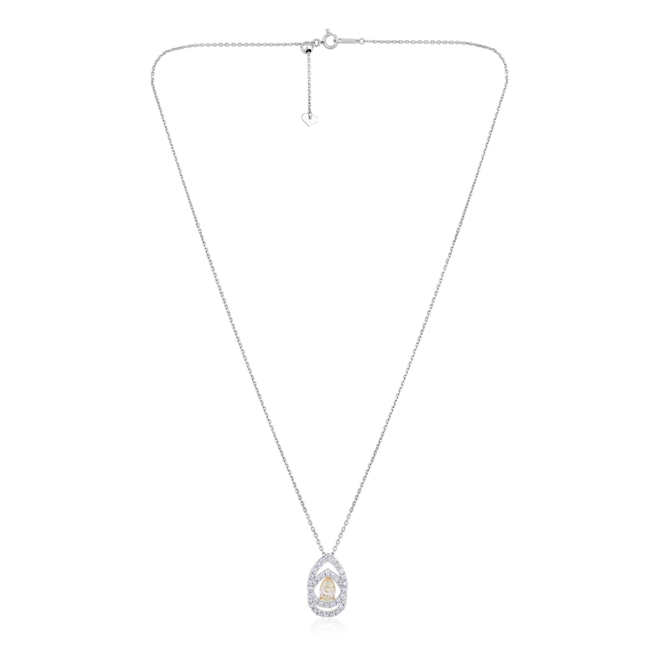 Crafted in 4.87 grams of 18K White Gold, the necklace contains 58 stones of Rose Cut Natural Diamonds with a total of 0.8 carat in E-F color and VVS-VS clarity combined with 1 stone of GIA Certified Pear Natural Diamond with a total of 0.69 carat.