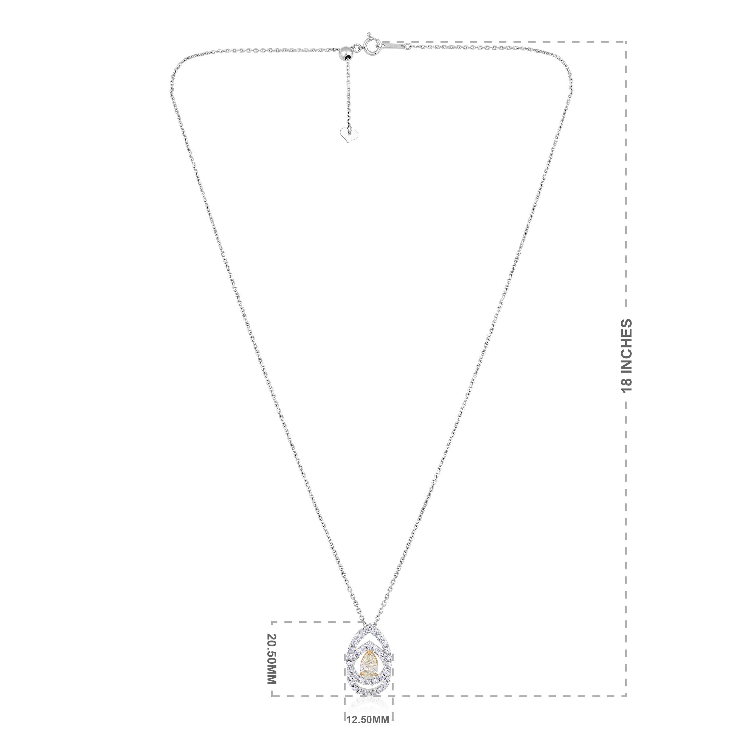 Contemporary Certified 18K Gold 1.5ct Natural Diamond E-VVS Pear Designer Vintage Necklace For Sale