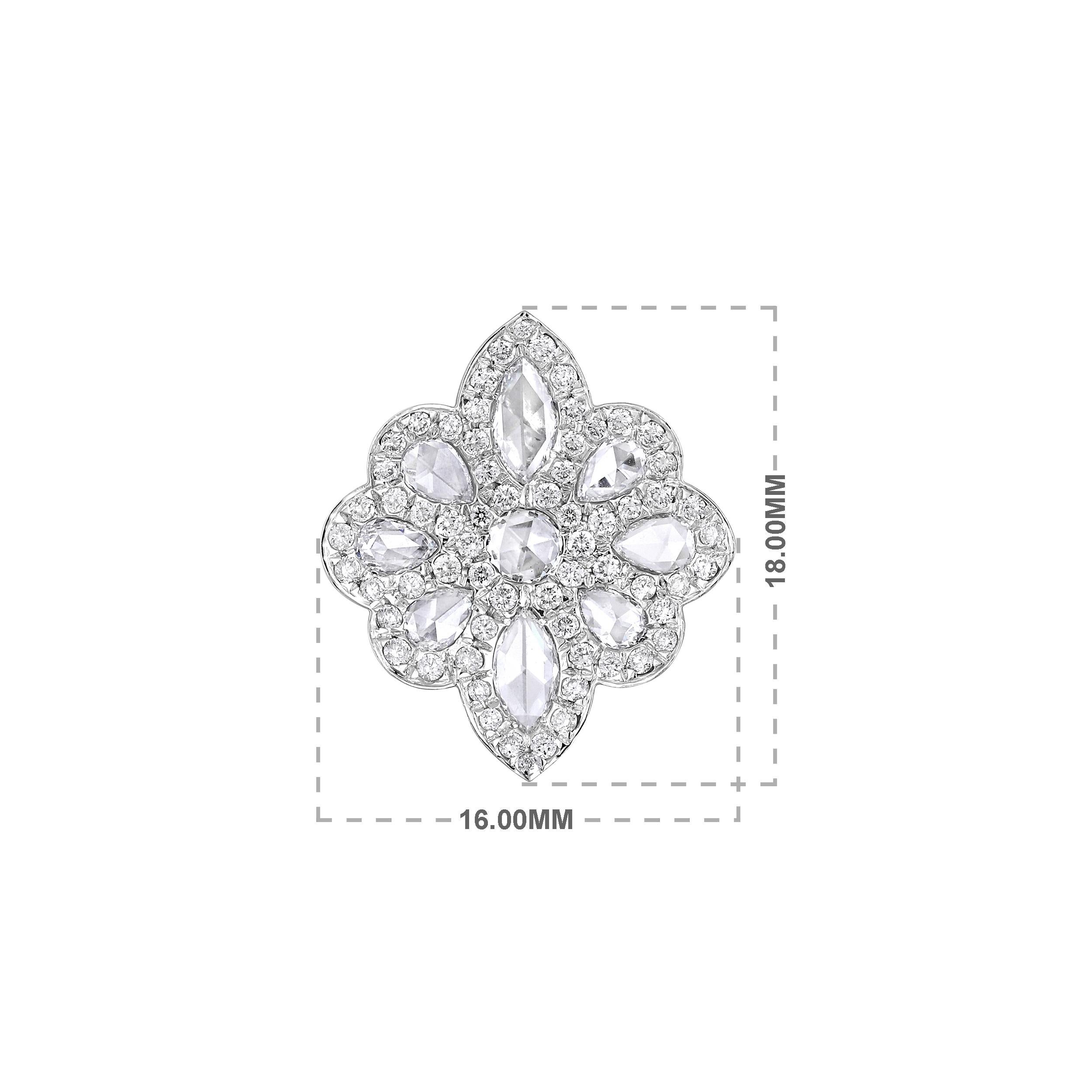 Brilliant Cut Certified 18K Gold 1.5ct Natural Diamond E-VVS Rose-Cut Floral Stud Earrings For Sale