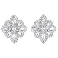 Certified 18K Gold 1.5ct Natural Diamond E-VVS Rose-Cut Floral Stud Earrings