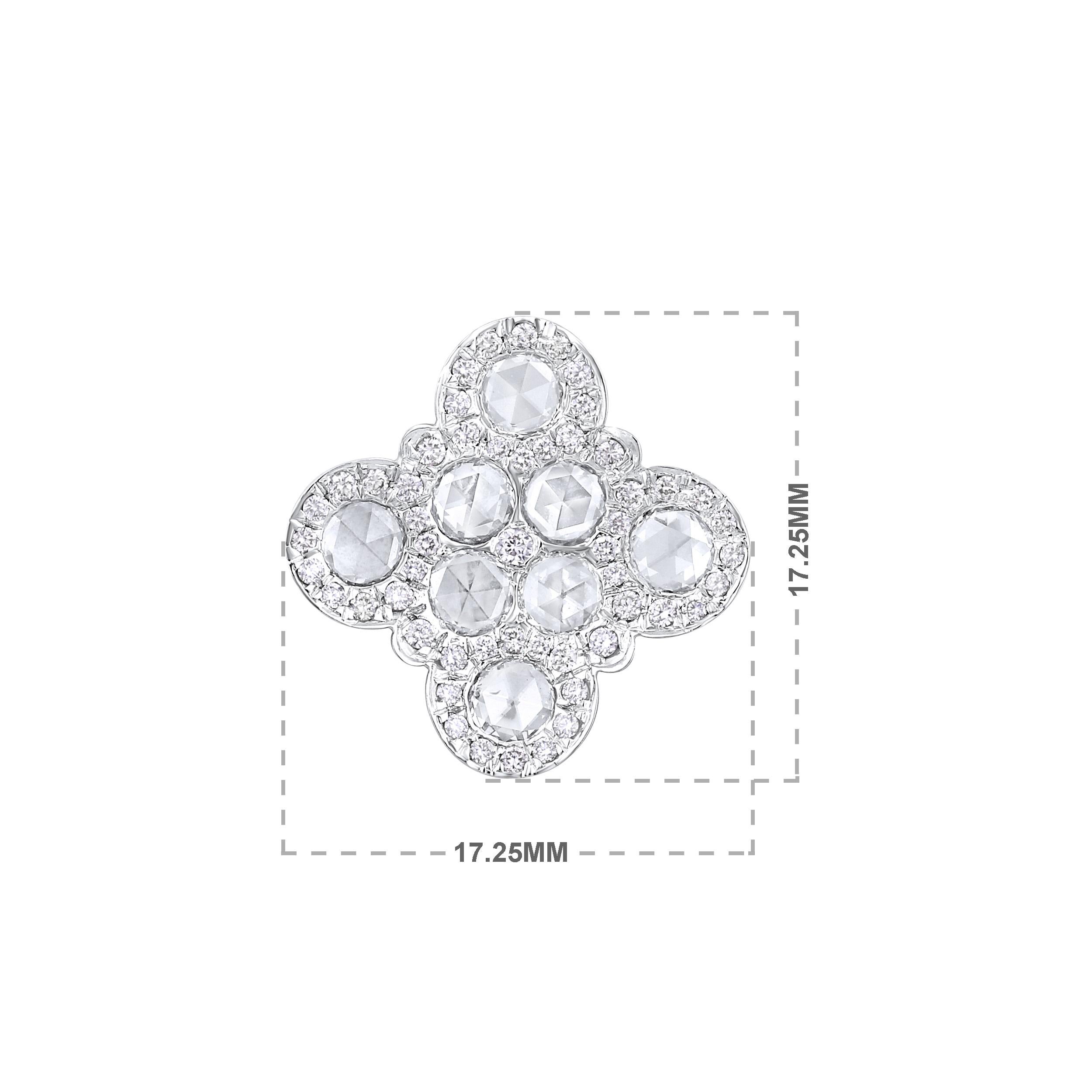 Brilliant Cut Certified 18K Gold 1.63ct Natural Diamond E-VVS Rose-Cut Clover Stud Earrings For Sale