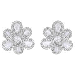 Certified 18K Gold 1.63ct Natural Diamond E-VVS Rose-Cut Floral Stud Earrings