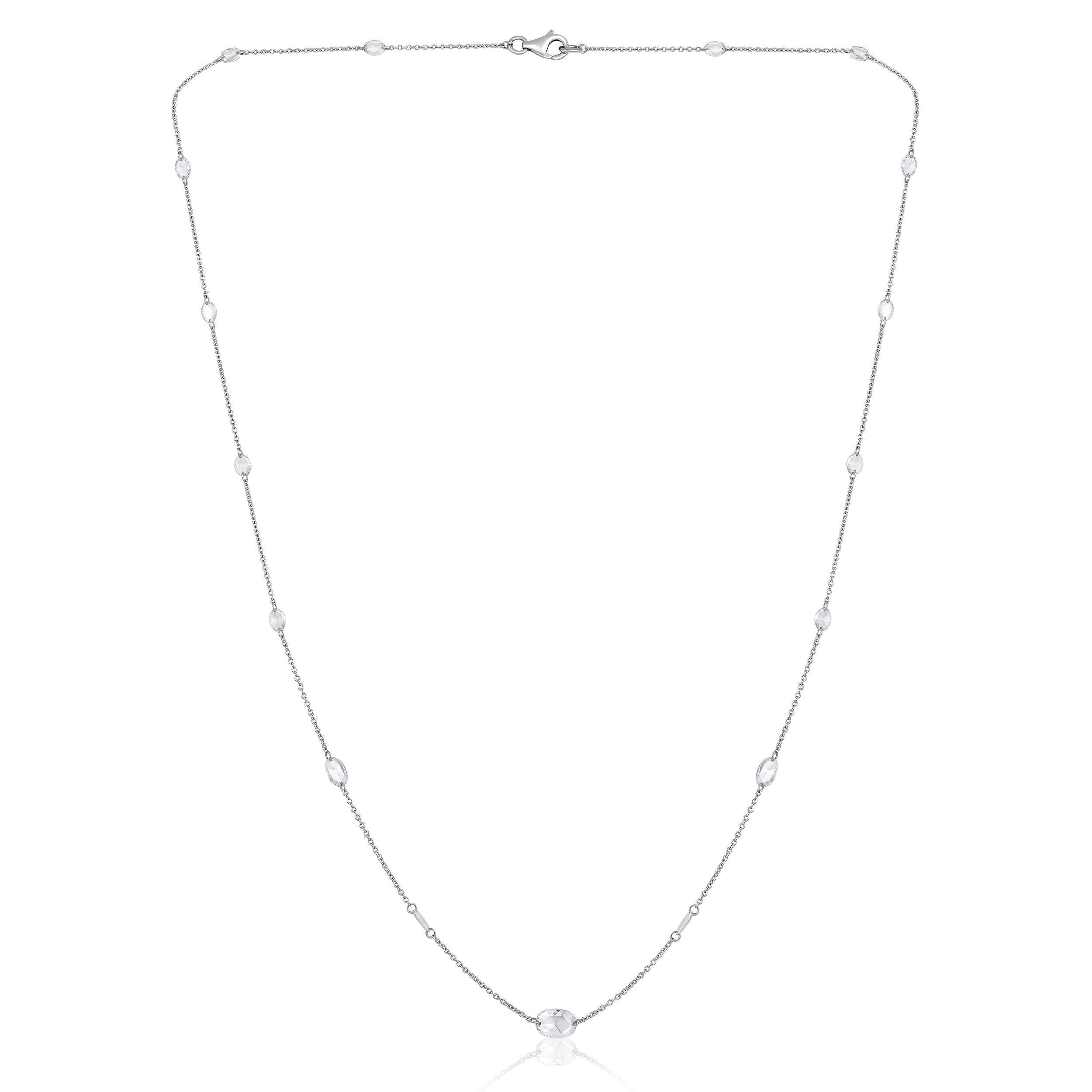 Contemporary Certified 18K Gold 1.7ct Natural Diamond E-VVS Rose-Cut Oval Tennis Necklace