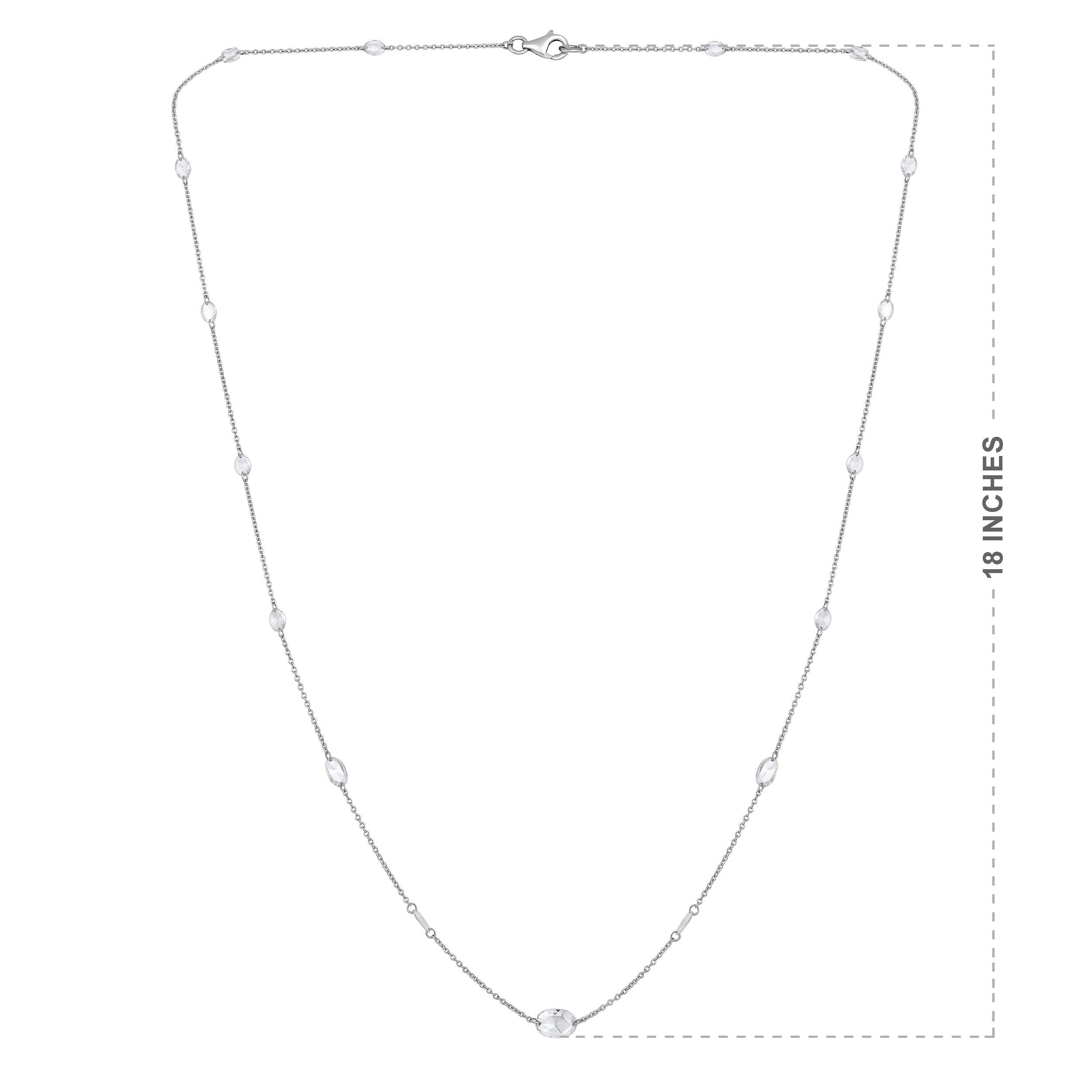 Brilliant Cut Certified 18K Gold 1.7ct Natural Diamond E-VVS Rose-Cut Oval Tennis Necklace