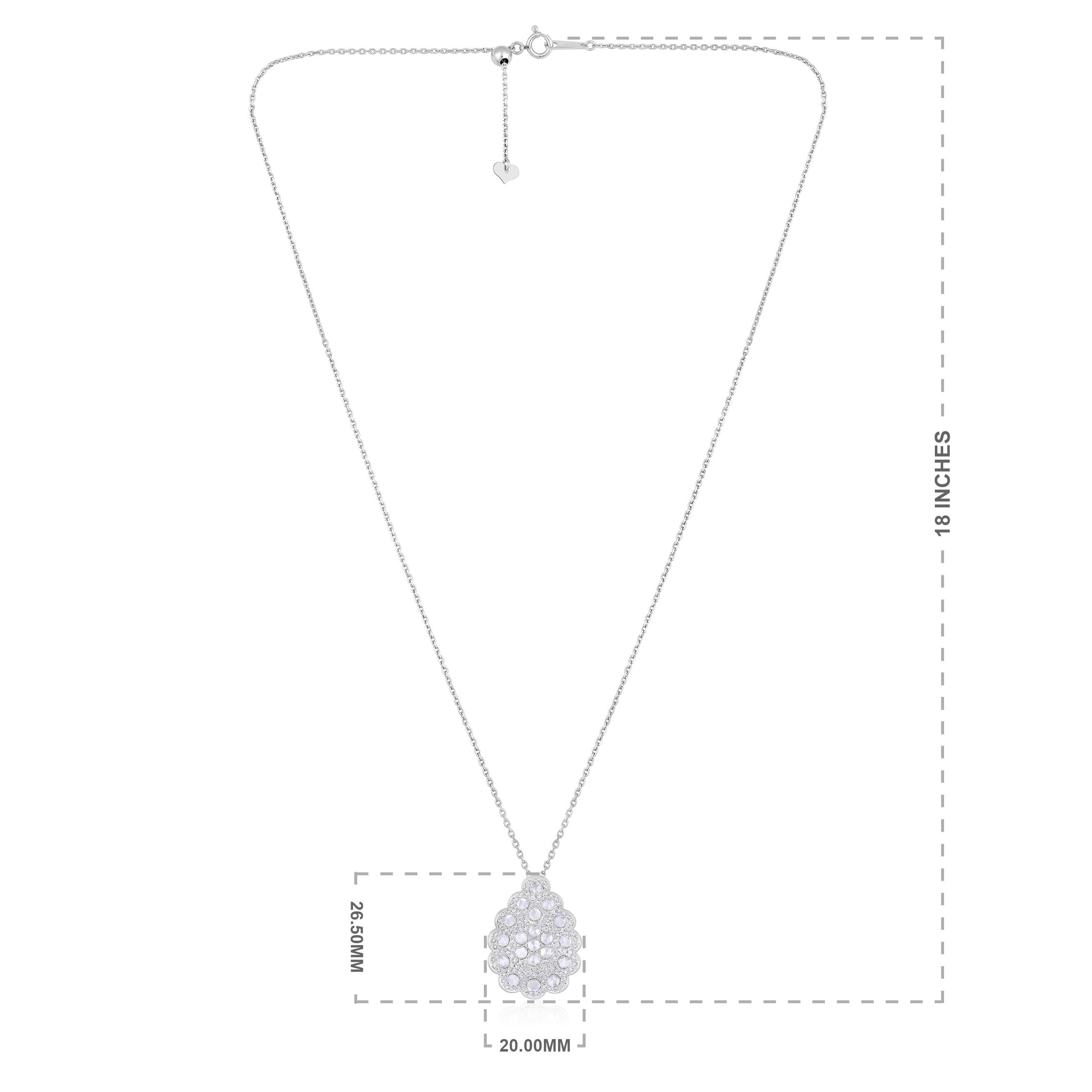 Contemporary Certified 18K Gold 1.84ct Natural Diamond E-VVS Rose-Cut Teardrop Necklace For Sale