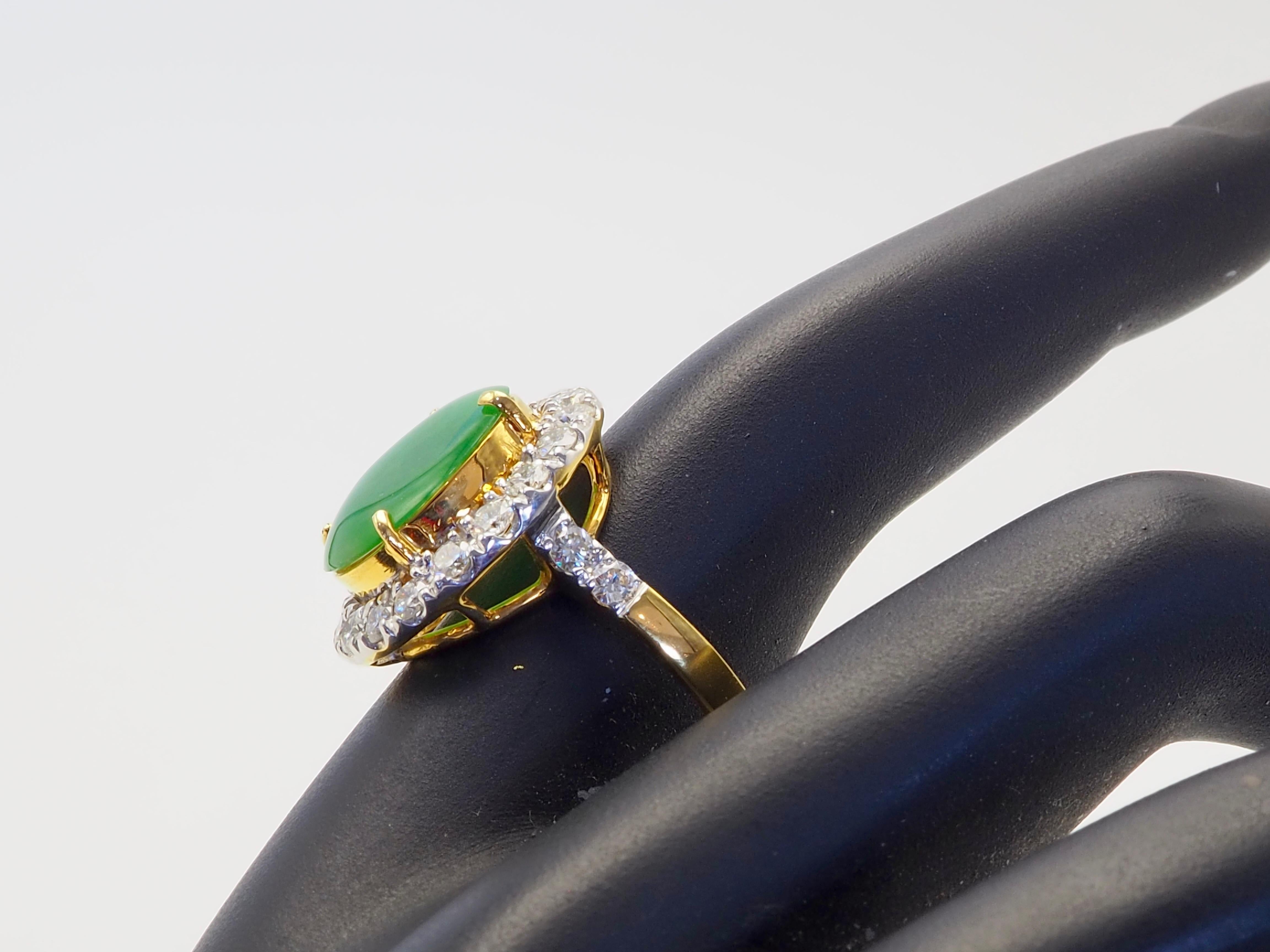 Certified 18K Gold 2.44ctw Myanmar Jadeite & 1.04ctw Diamond Halo Ring For Sale 3