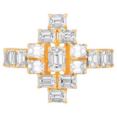Certified 18K Gold 2.74ct Baguette Natural Diamond H-VS Designer Geometric Ring