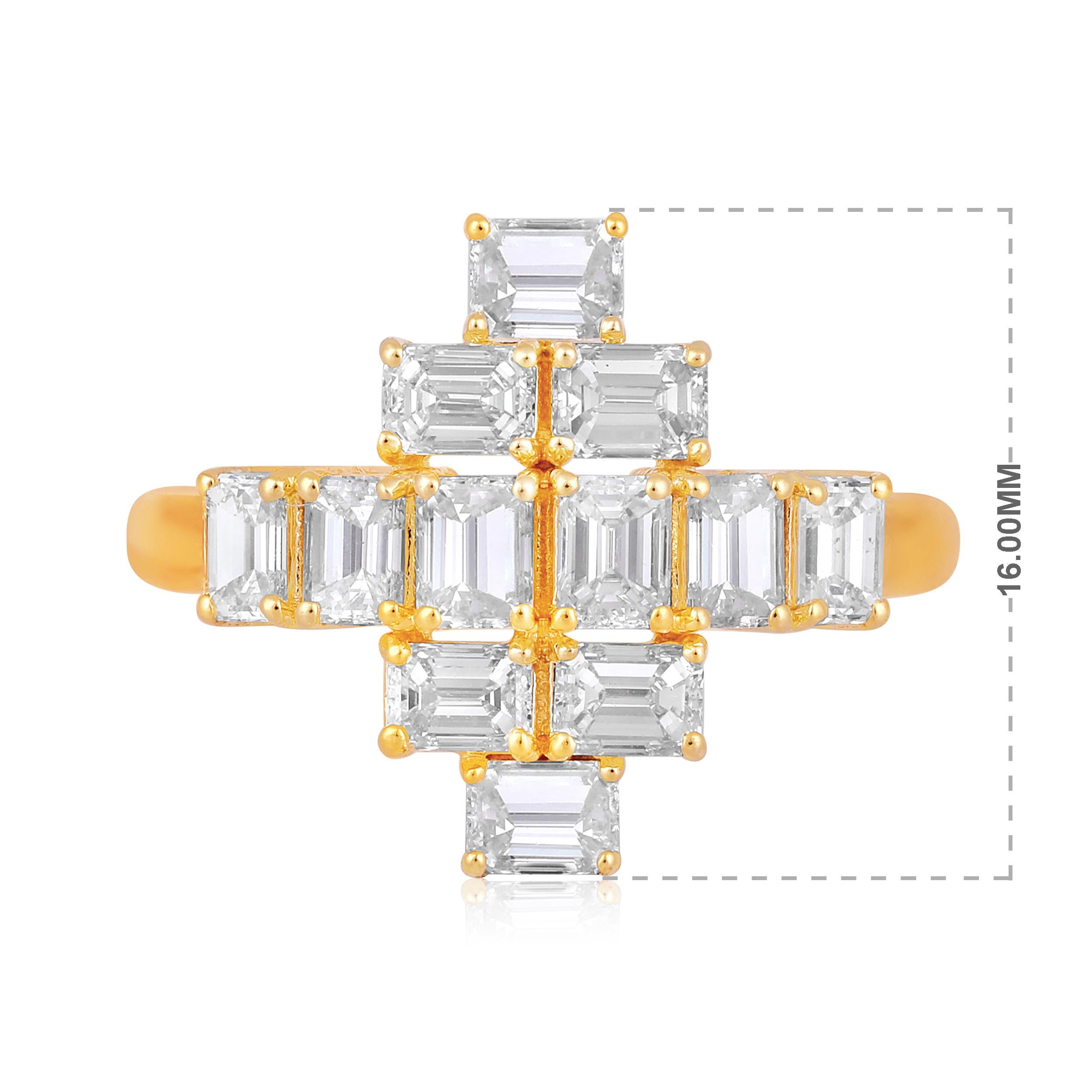 Contemporary Certified 18K Gold 2ct Baguette Natural Diamond H-VS Designer Geometric Ring For Sale